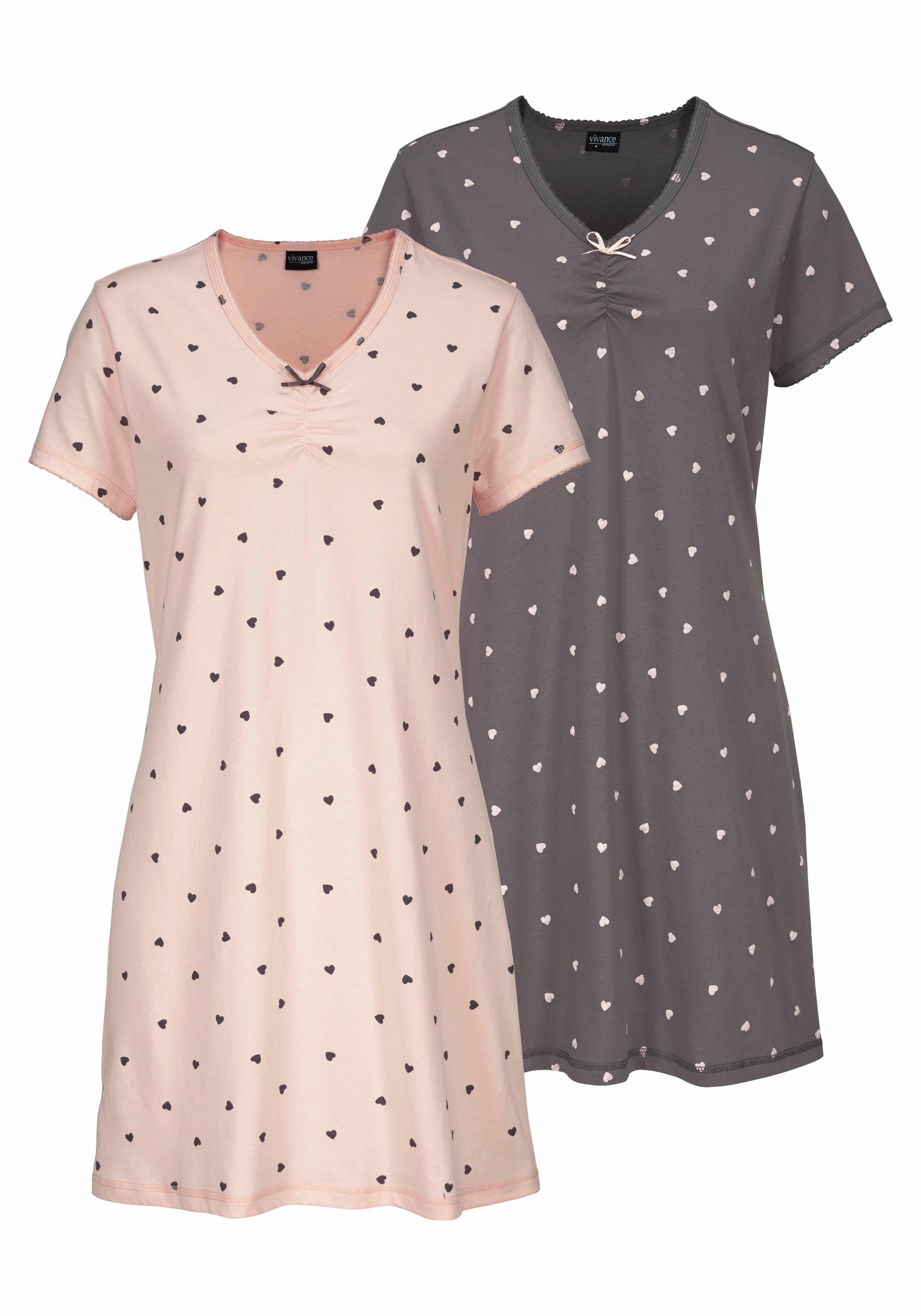 Vivance Dreams Nachthemd met hartjesprint (Set van 2) dames nachthemden maat 56/58 multicolor