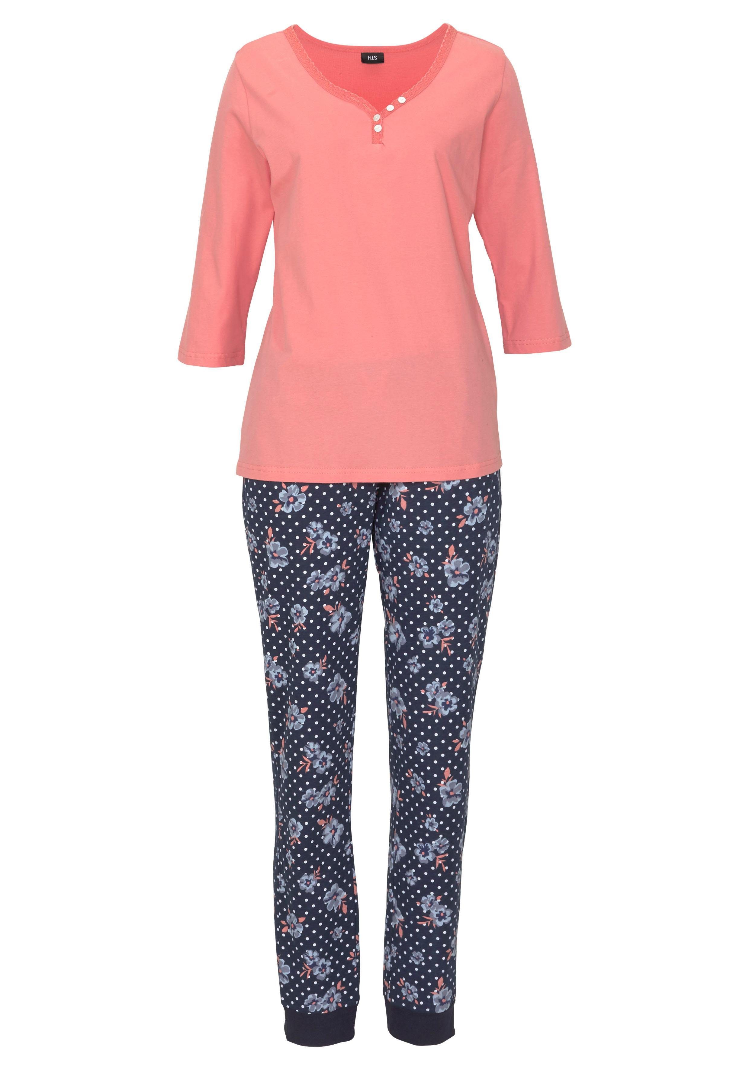 H.I.S Pyjama met 3/4-mouwen en knoopsluiting (2-delig, 1 stuk)