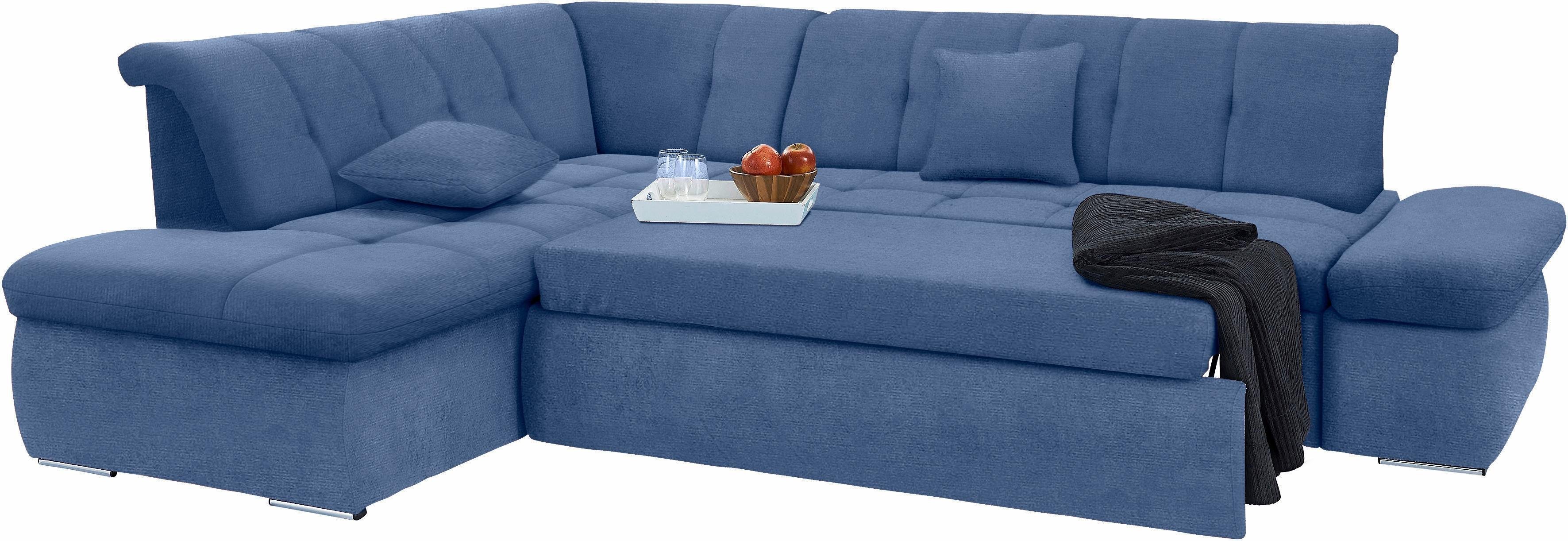 DOMO collection Hoekbank NMoric incl. decoratiekussen B/D/H: 273/216/80 cm L-vorm Ottoman aan uiteinde, optioneel met slaapbank functie en verstelling armleuning