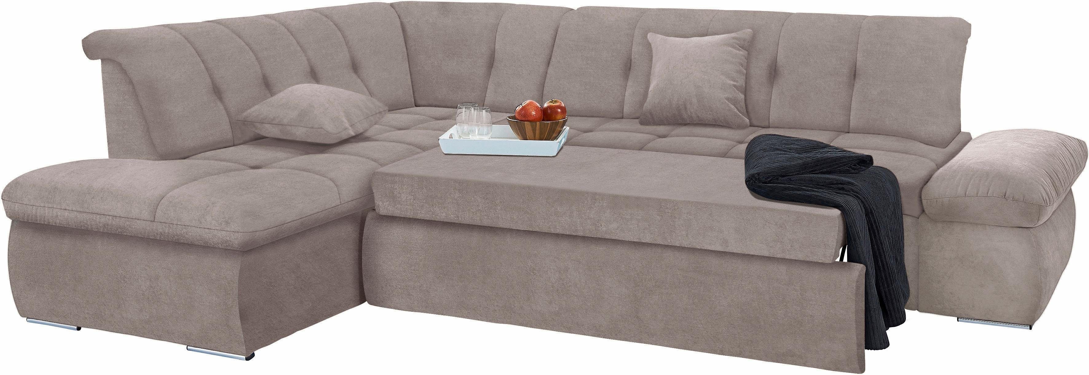 DOMO collection Hoekbank NMoric incl. decoratiekussen B/D/H: 273/216/80 cm L-vorm Ottoman aan uiteinde, optioneel met slaapbank functie en verstelling armleuning