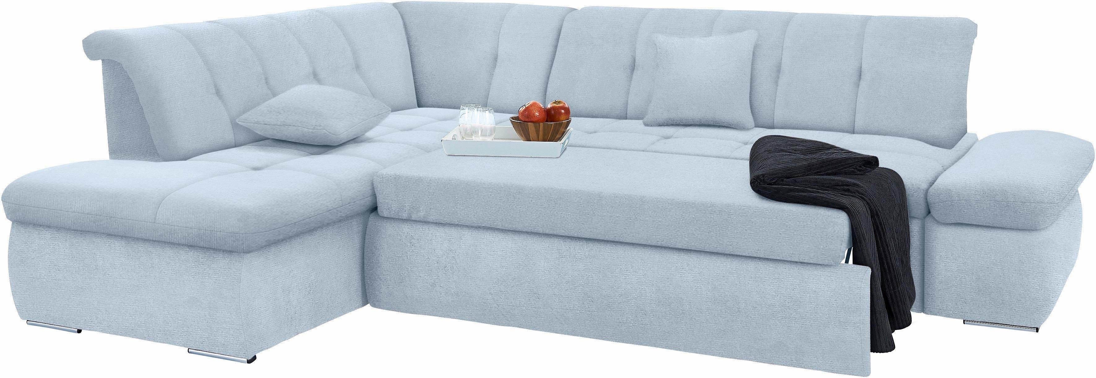 DOMO collection Hoekbank NMoric incl. decoratiekussen B/D/H: 273/216/80 cm L-vorm Ottoman aan uiteinde, optioneel met slaapbank functie en verstelling armleuning