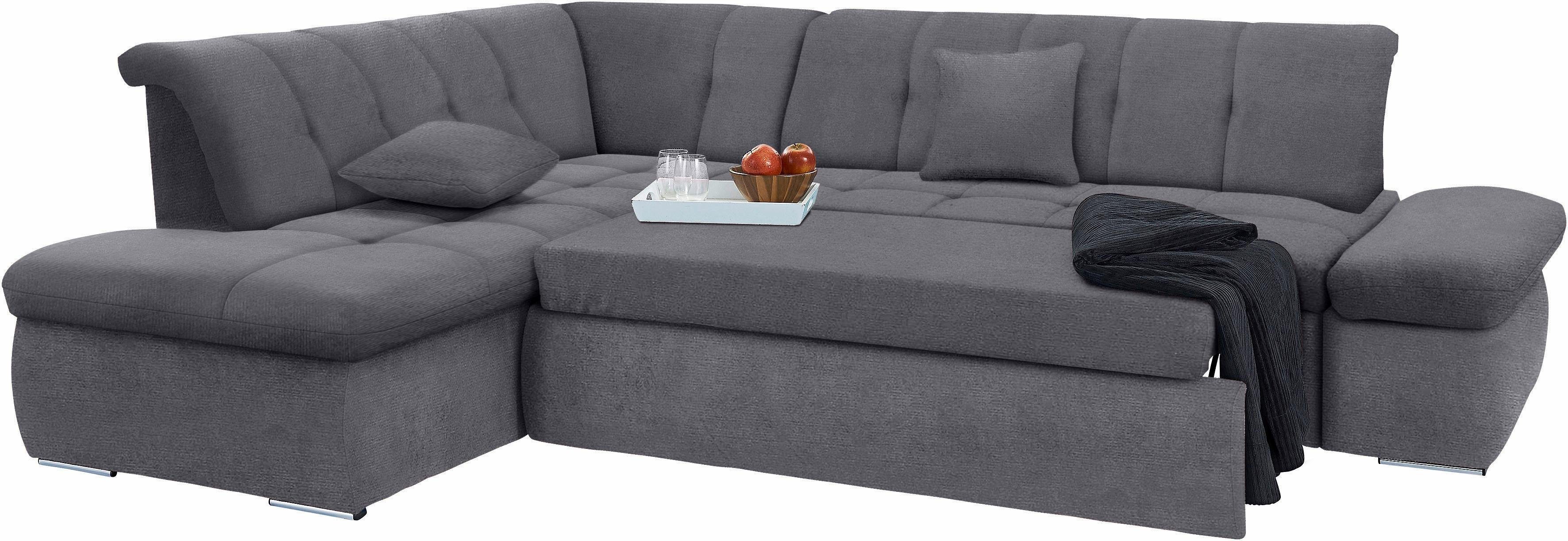 DOMO collection Hoekbank NMoric incl. decoratiekussen B/D/H: 273/216/80 cm L-vorm Ottoman aan uiteinde, optioneel met slaapbank functie en verstelling armleuning