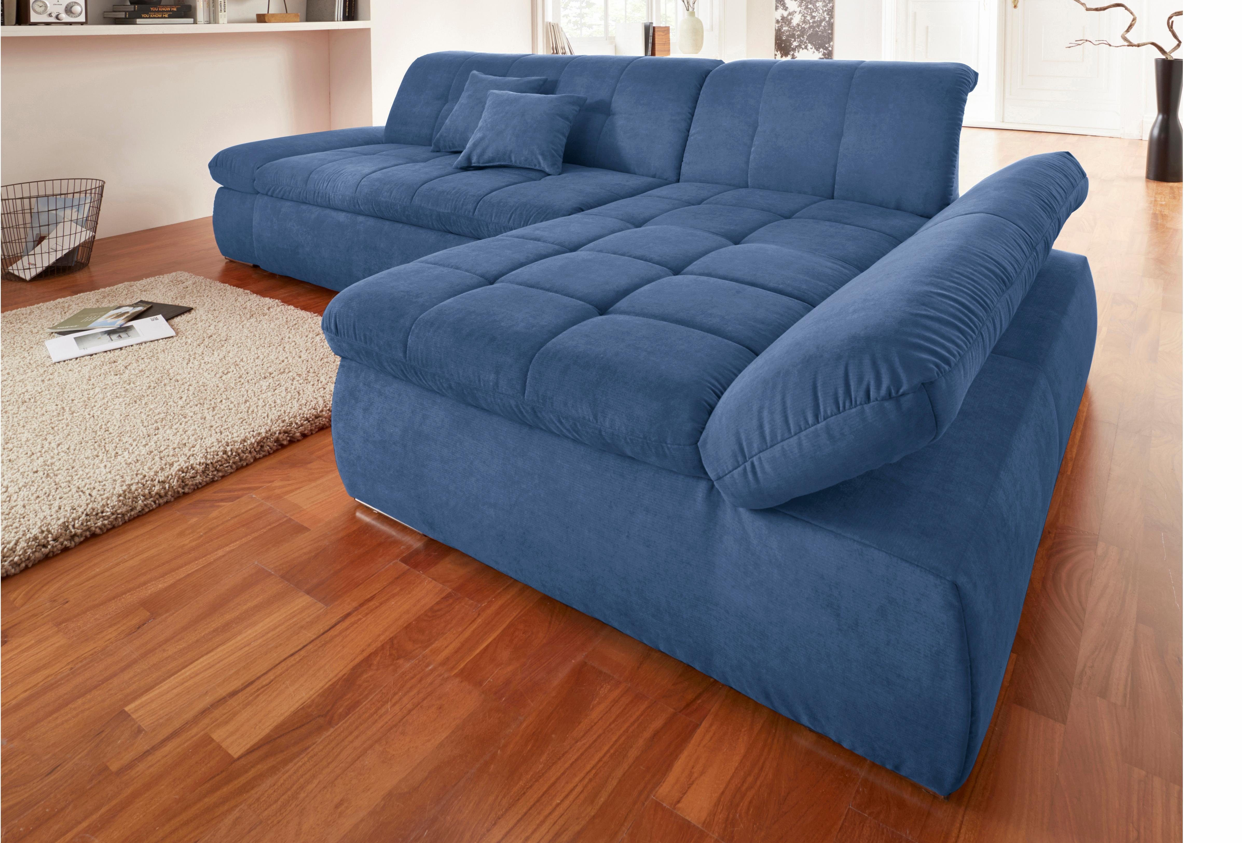 DOMO collection Hoekbank NMoric XXL, B/D/H: 300/172/80cm, L-vorm naar keuze met slaapfunctie en verstelbare armleuning blauw, hoekbanken, Breedte