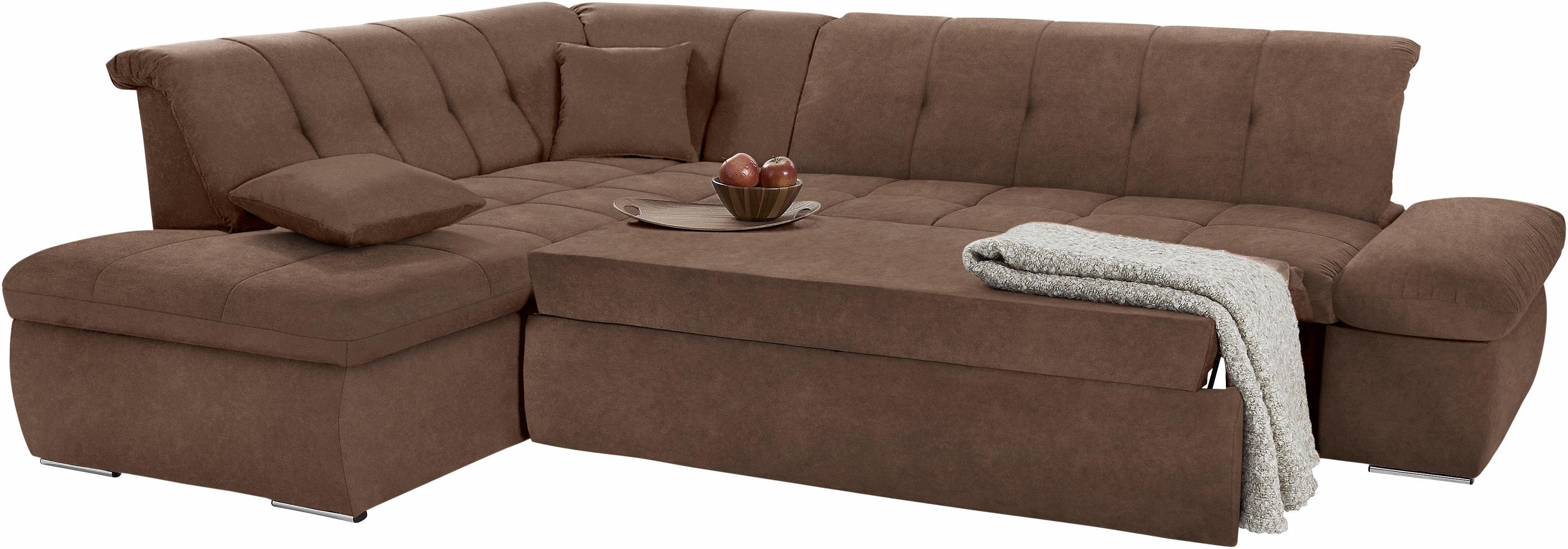 DOMO collection Hoekbank NMoric incl. decoratiekussen B/D/H: 273/216/80 cm L-vorm Ottoman aan uiteinde, optioneel met slaapbank functie en verstelling armleuning