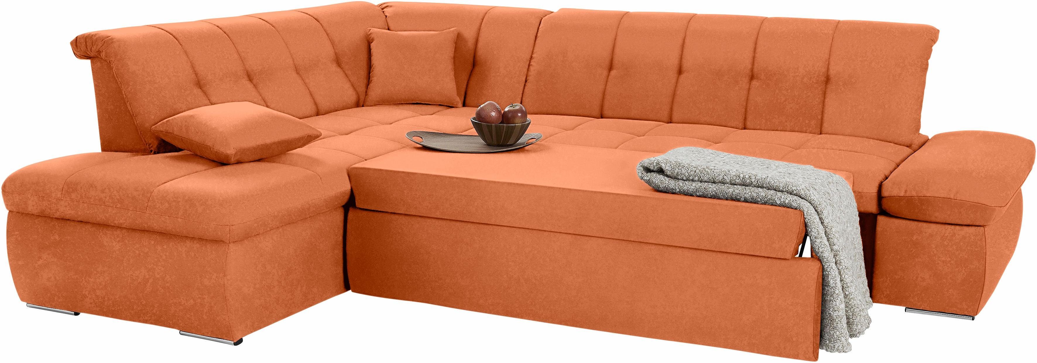 DOMO collection Hoekbank NMoric incl. decoratiekussen B/D/H: 273/216/80 cm L-vorm Ottoman aan uiteinde, optioneel met slaapbank functie en verstelling armleuning