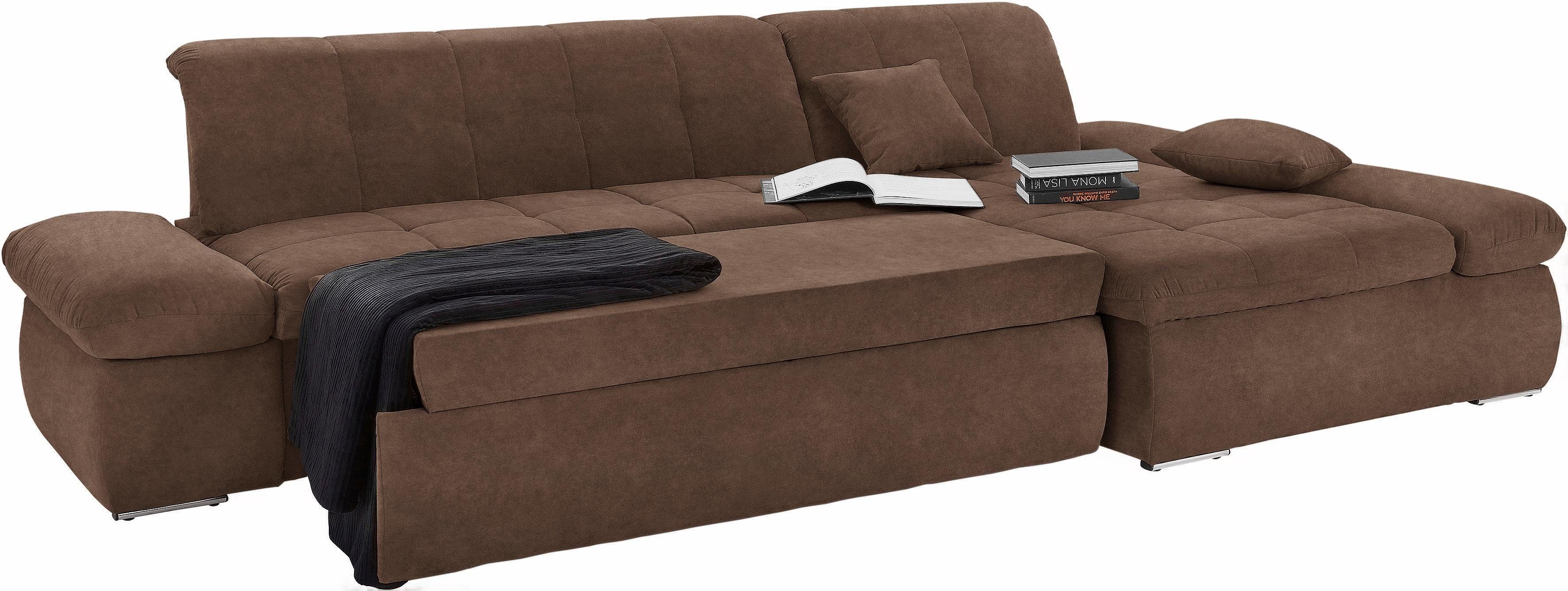 DOMO collection Hoekbank NMoric XXL, B/D/H: 300/172/80cm, L-vorm naar keuze met slaapfunctie en verstelbare armleuning