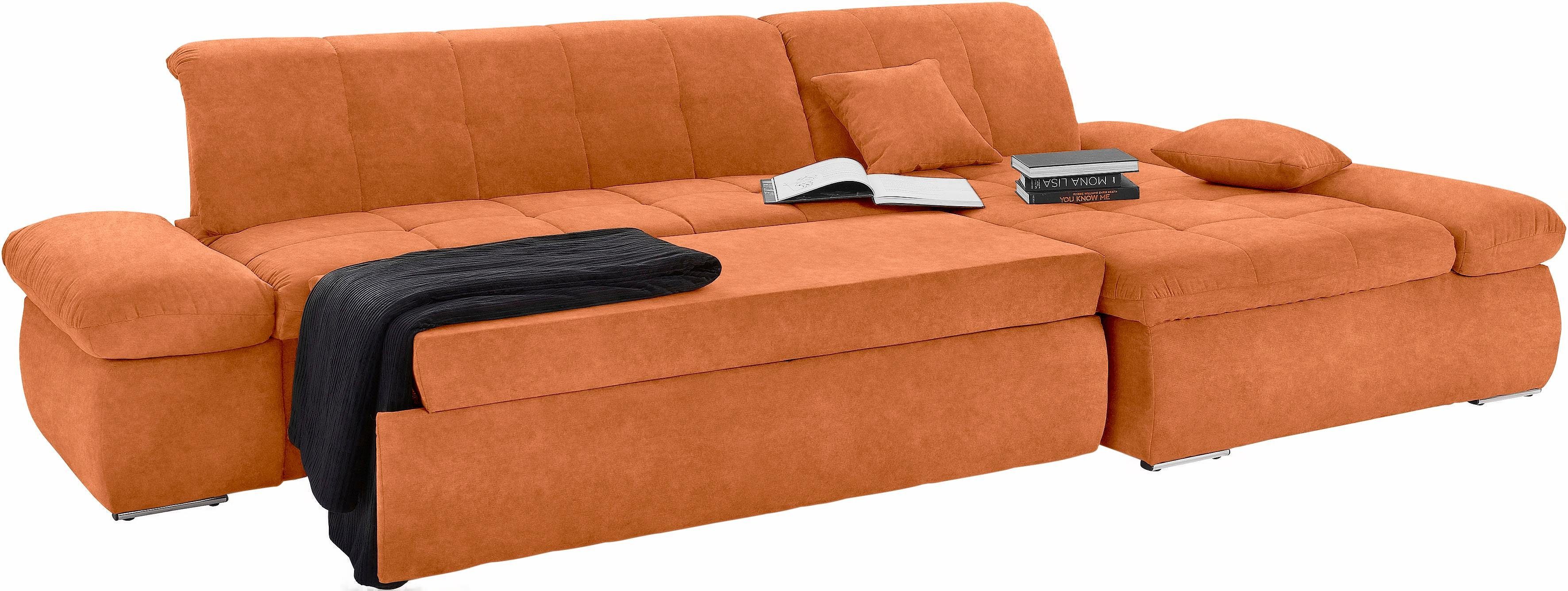 DOMO collection Hoekbank NMoric XXL, B/D/H: 300/172/80cm, L-vorm naar keuze met slaapfunctie en verstelbare armleuning