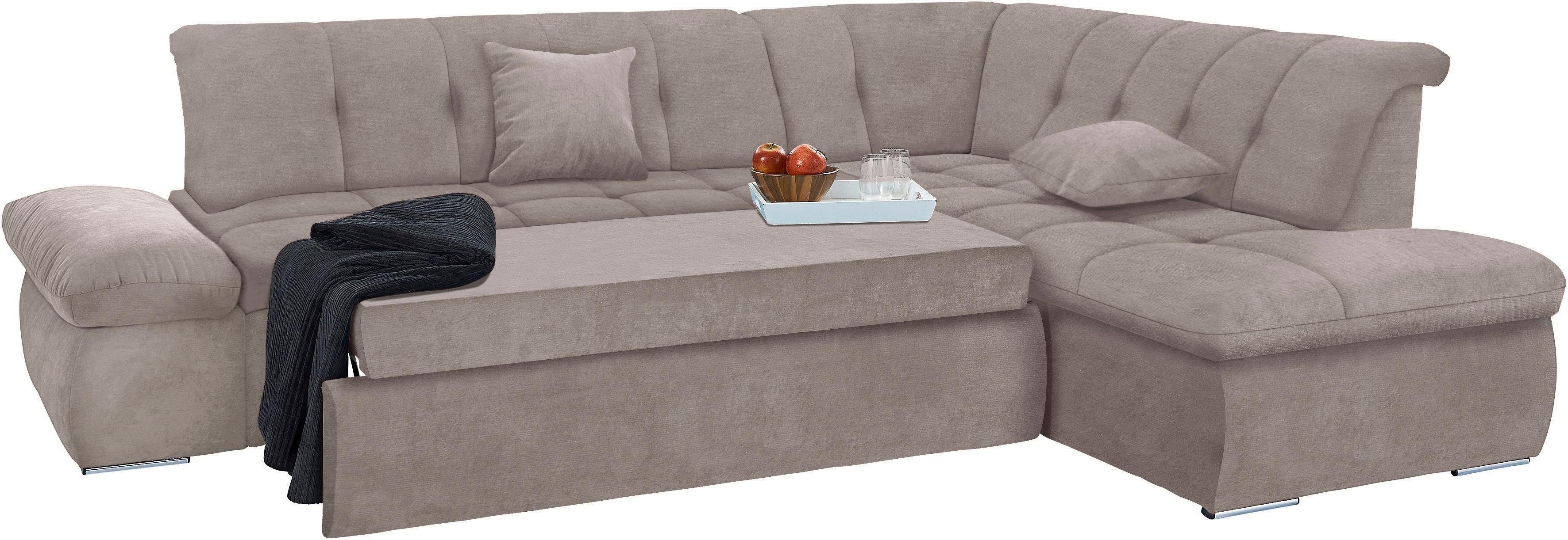DOMO collection Hoekbank NMoric incl. decoratiekussen B/D/H: 273/216/80 cm L-vorm Ottoman aan uiteinde, optioneel met slaapbank functie en verstelling armleuning