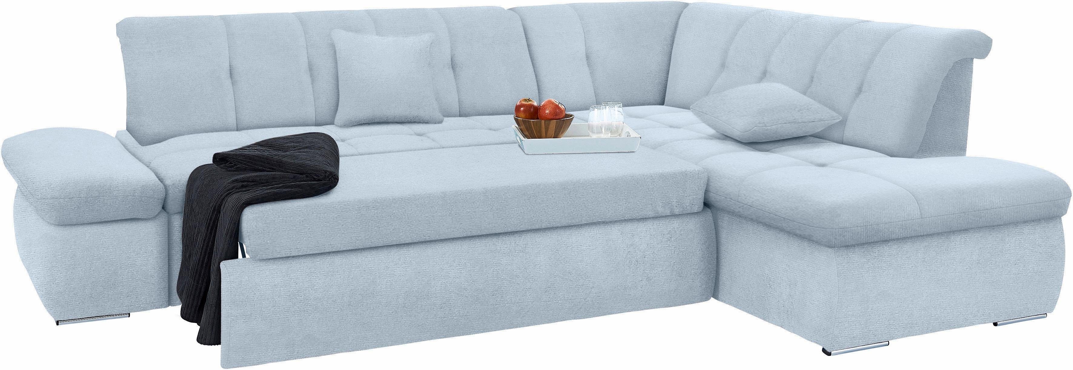 DOMO collection Hoekbank NMoric incl. decoratiekussen B/D/H: 273/216/80 cm L-vorm Ottoman aan uiteinde, optioneel met slaapbank functie en verstelling armleuning