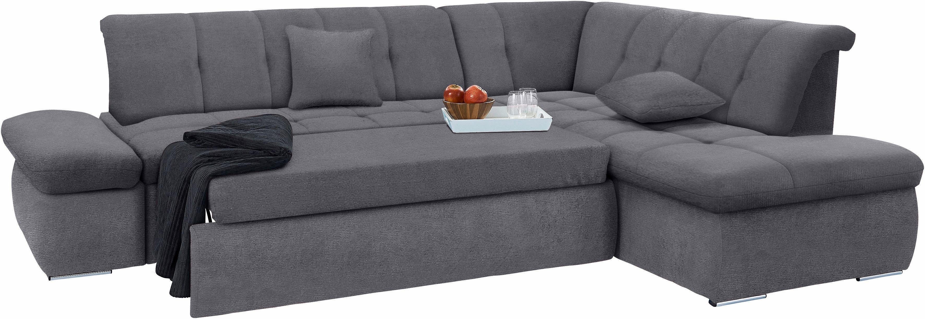 DOMO collection Hoekbank NMoric incl. decoratiekussen B/D/H: 273/216/80 cm L-vorm Ottoman aan uiteinde, optioneel met slaapbank functie en verstelling armleuning
