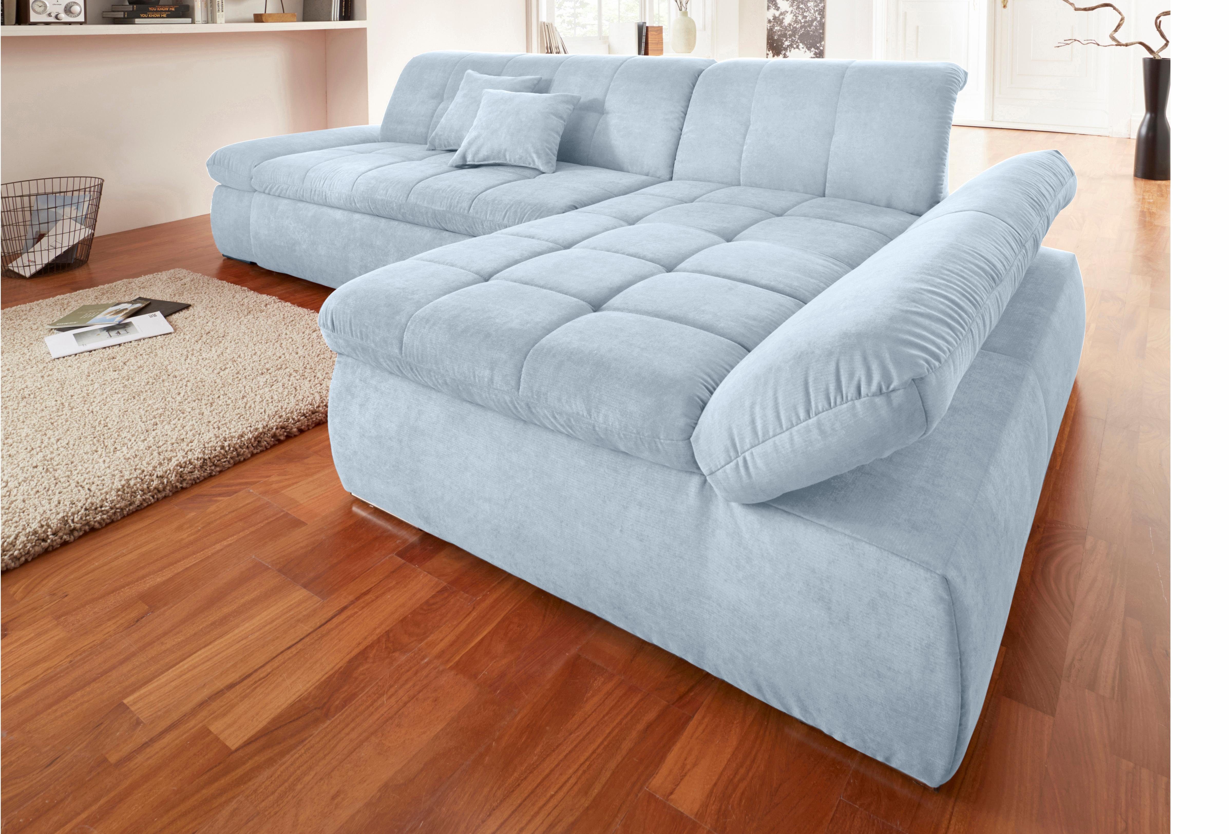 DOMO collection Hoekbank NMoric XXL, B/D/H: 300/172/80cm, L-vorm naar keuze met slaapfunctie en verstelbare armleuning
