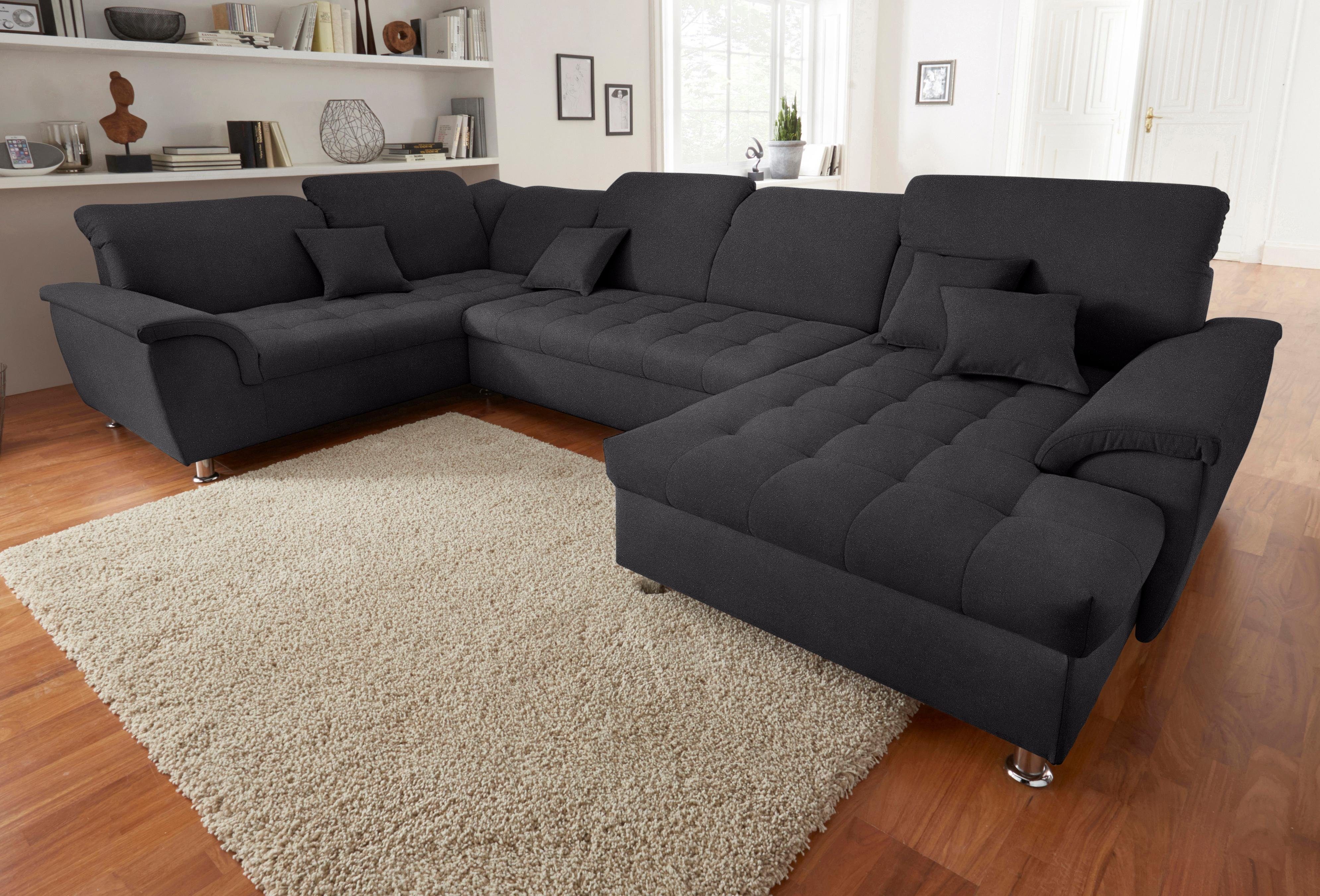 DOMO collection Zithoek Franzi optioneel met hoofdeindeverstelling, slaapfunctie, bedlade in xxl-formaat b/d/h: 352x214x80 cm , stiksels in de zitting, u-model