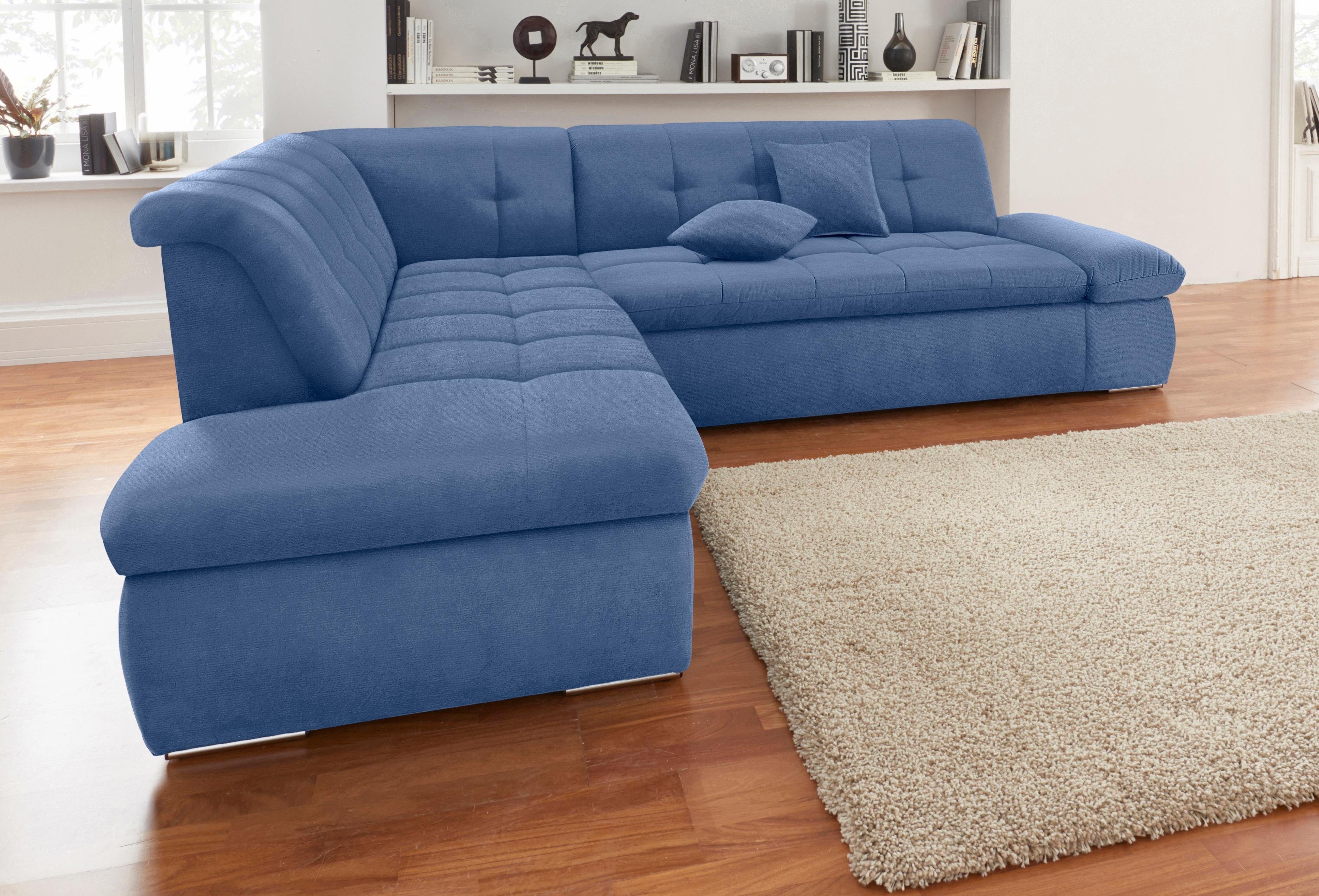 DOMO collection Hoekbank NMoric incl. decoratiekussen B/D/H: 273/216/80 cm L-vorm Ottoman aan uiteinde, optioneel met slaapbank functie en verstelling armleuning