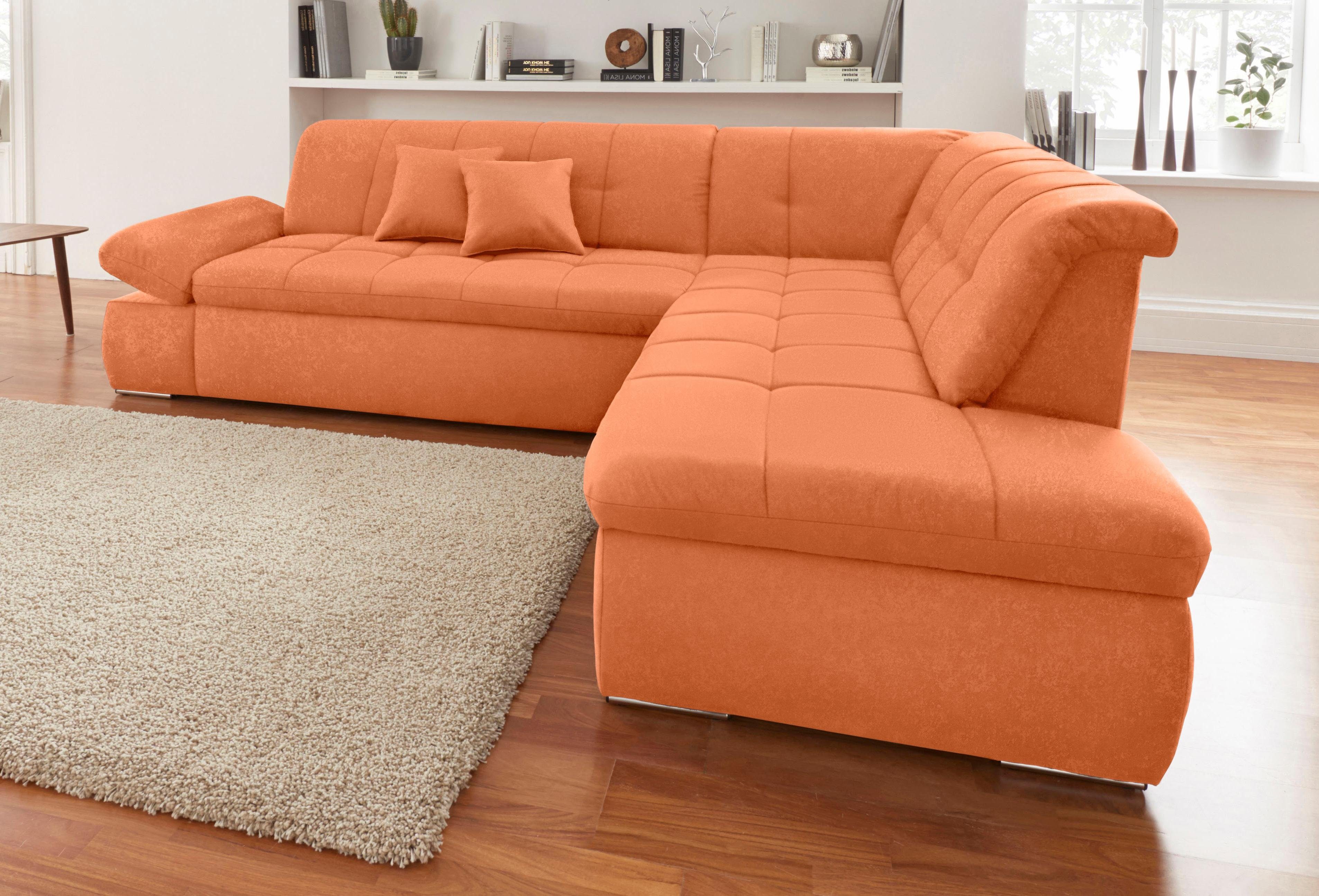 DOMO collection Hoekbank NMoric incl. decoratiekussen B/D/H: 273/216/80 cm L-vorm Ottoman aan uiteinde, optioneel met slaapbank functie en verstelling armleuning