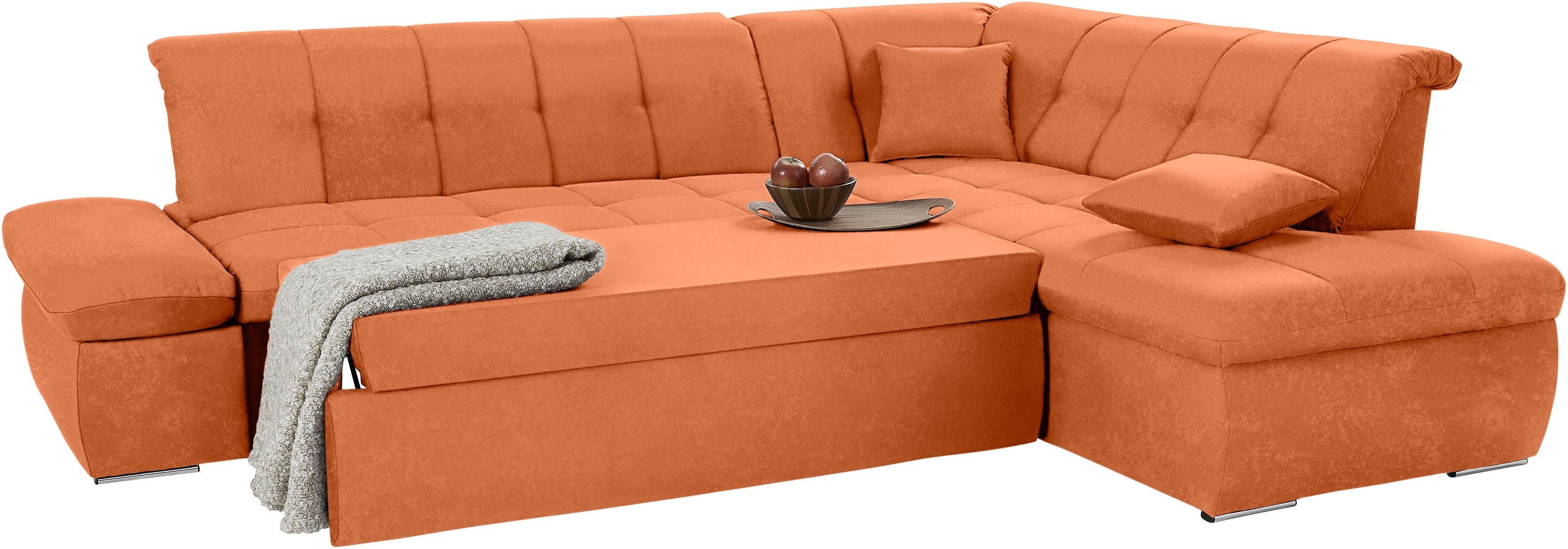 DOMO collection Hoekbank NMoric incl. decoratiekussen B/D/H: 273/216/80 cm L-vorm Ottoman aan uiteinde, optioneel met slaapbank functie en verstelling armleuning