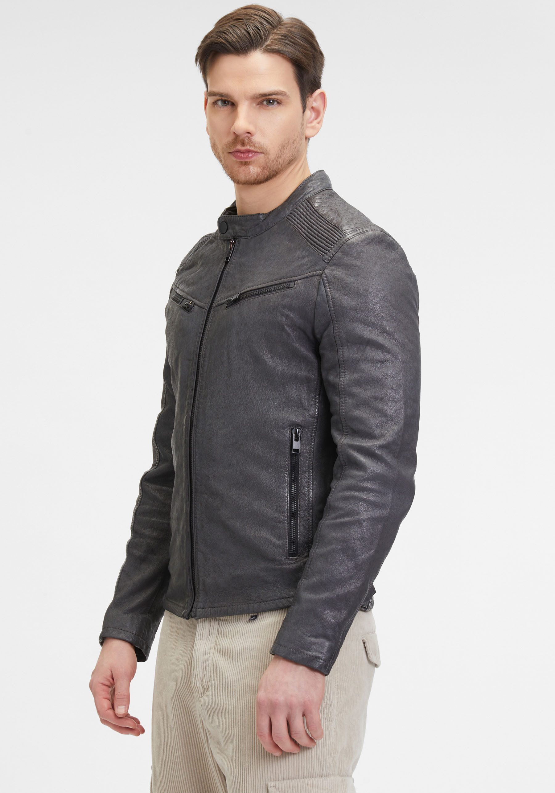 Mauritius Leren jack G2MNeiko SF met rits, decoratieve stiksels