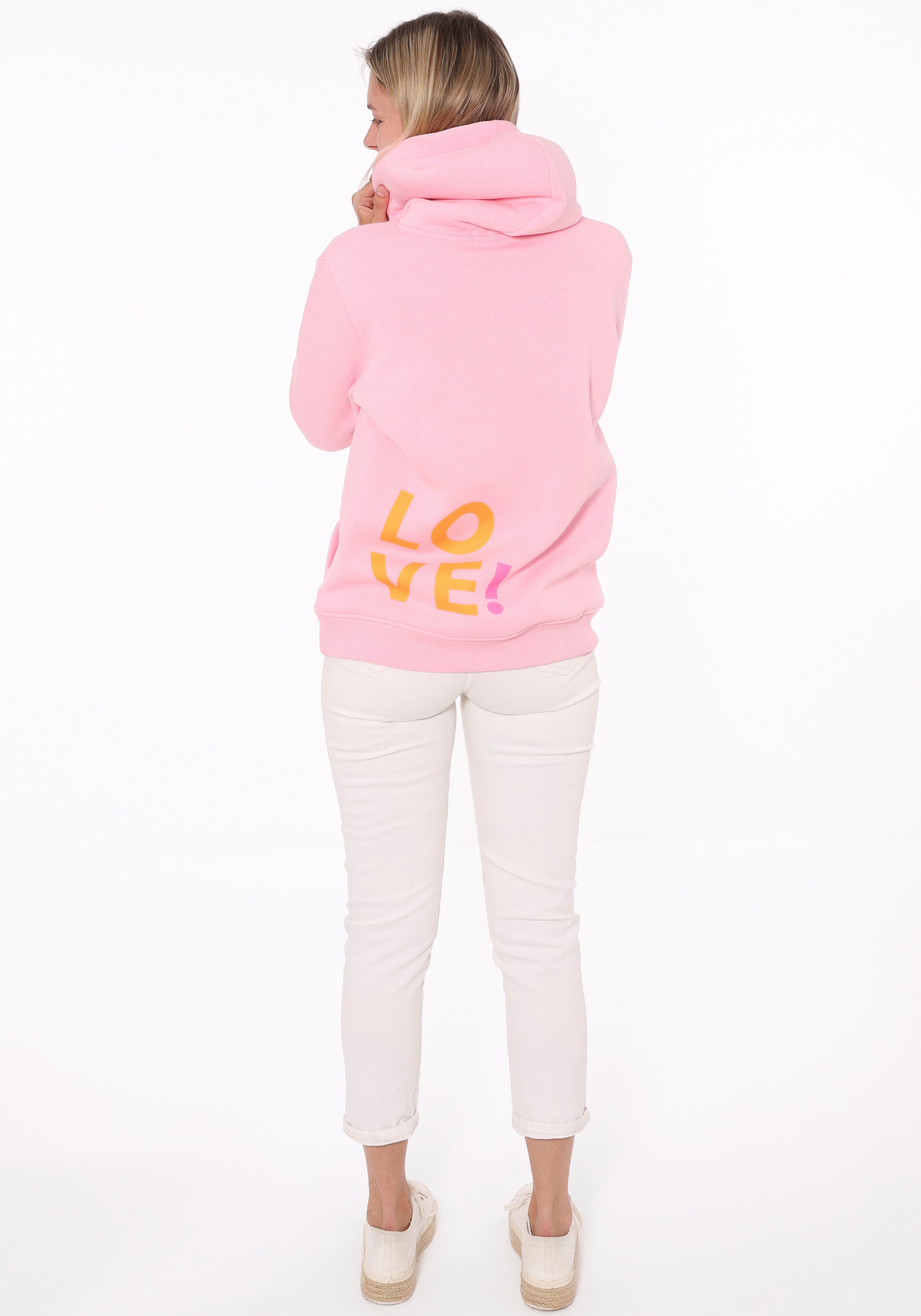 Zwillingsherz Hoodie met "love"-opdruk en geborduurd hart op de mouw