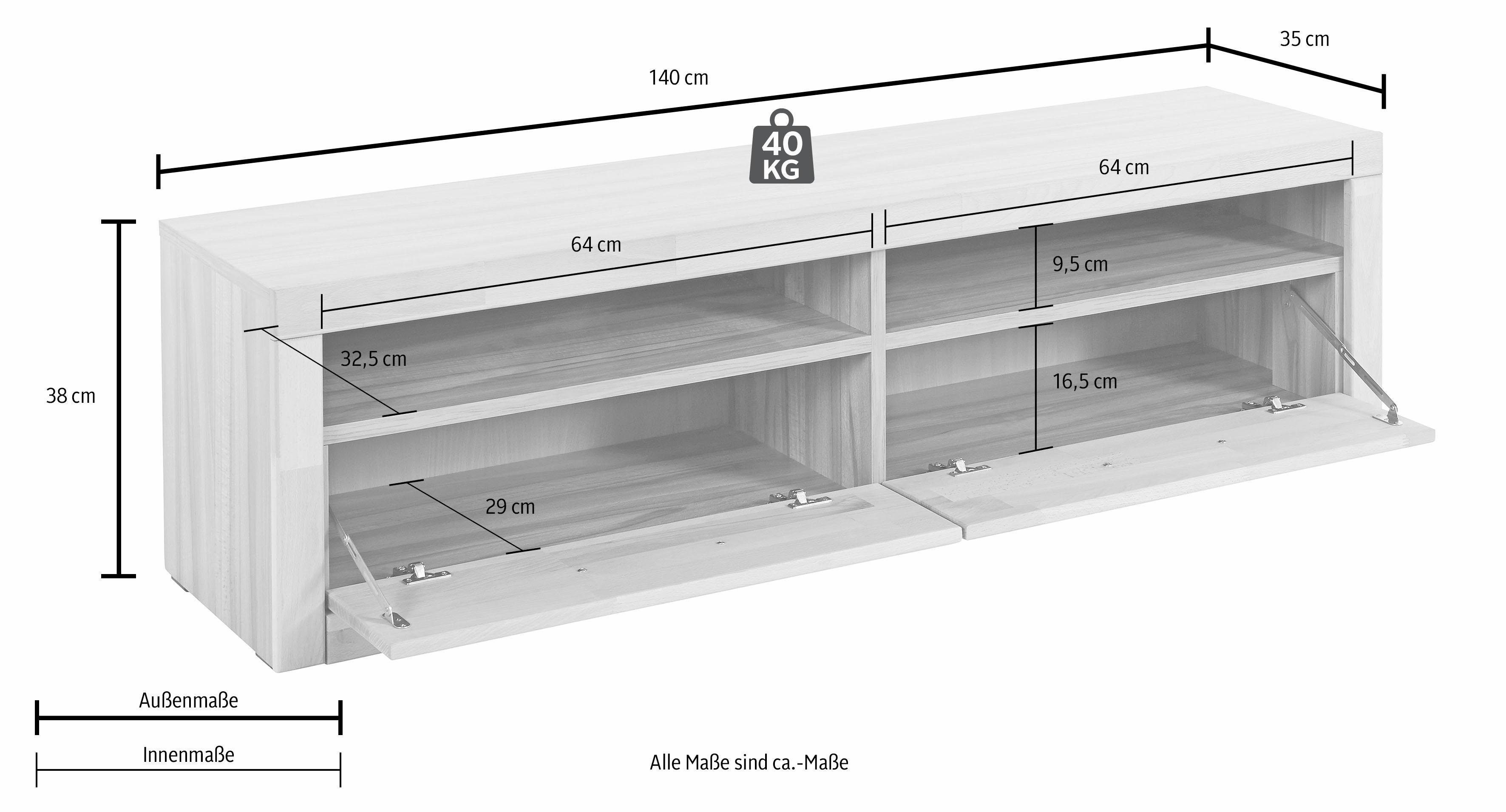Home affaire Tv-meubel Ribe, 140cm breed, fronten massief hout, 4 vakken, kabeldoorvoer