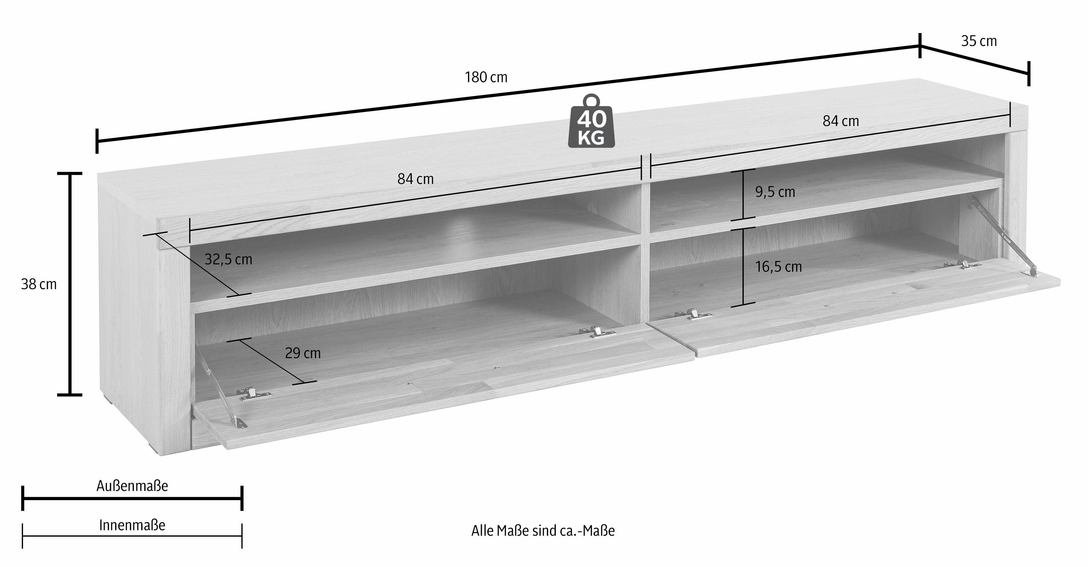 Home affaire Tv-meubel Ribe, 180cm breed, fronten massief hout, 4 vakken, kabeldoorvoer
