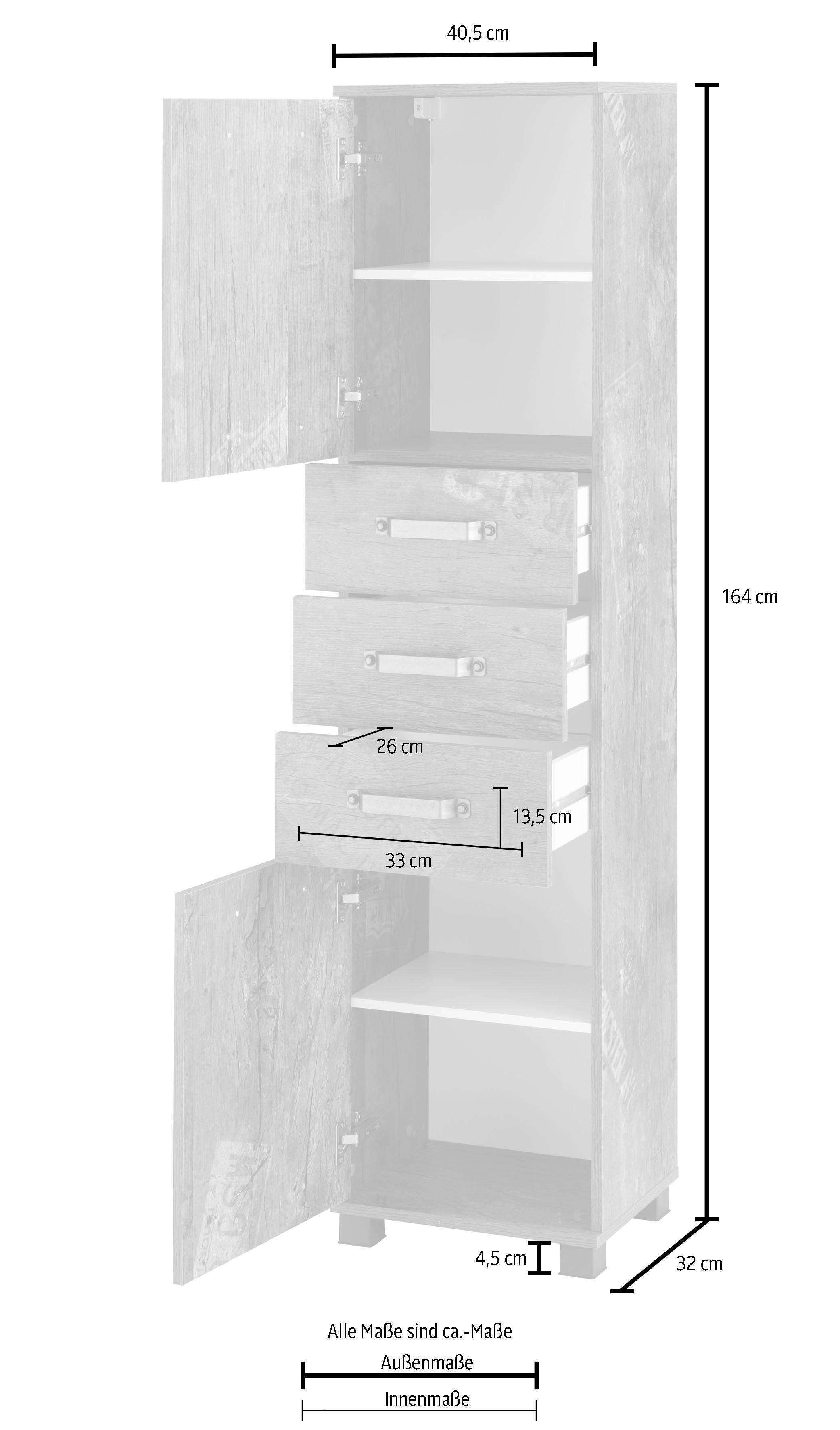 Schildmeyer Hoge kast Milan Breedte 40,5 cm, met 2 deuren, 3 laden & metalen handgrepen