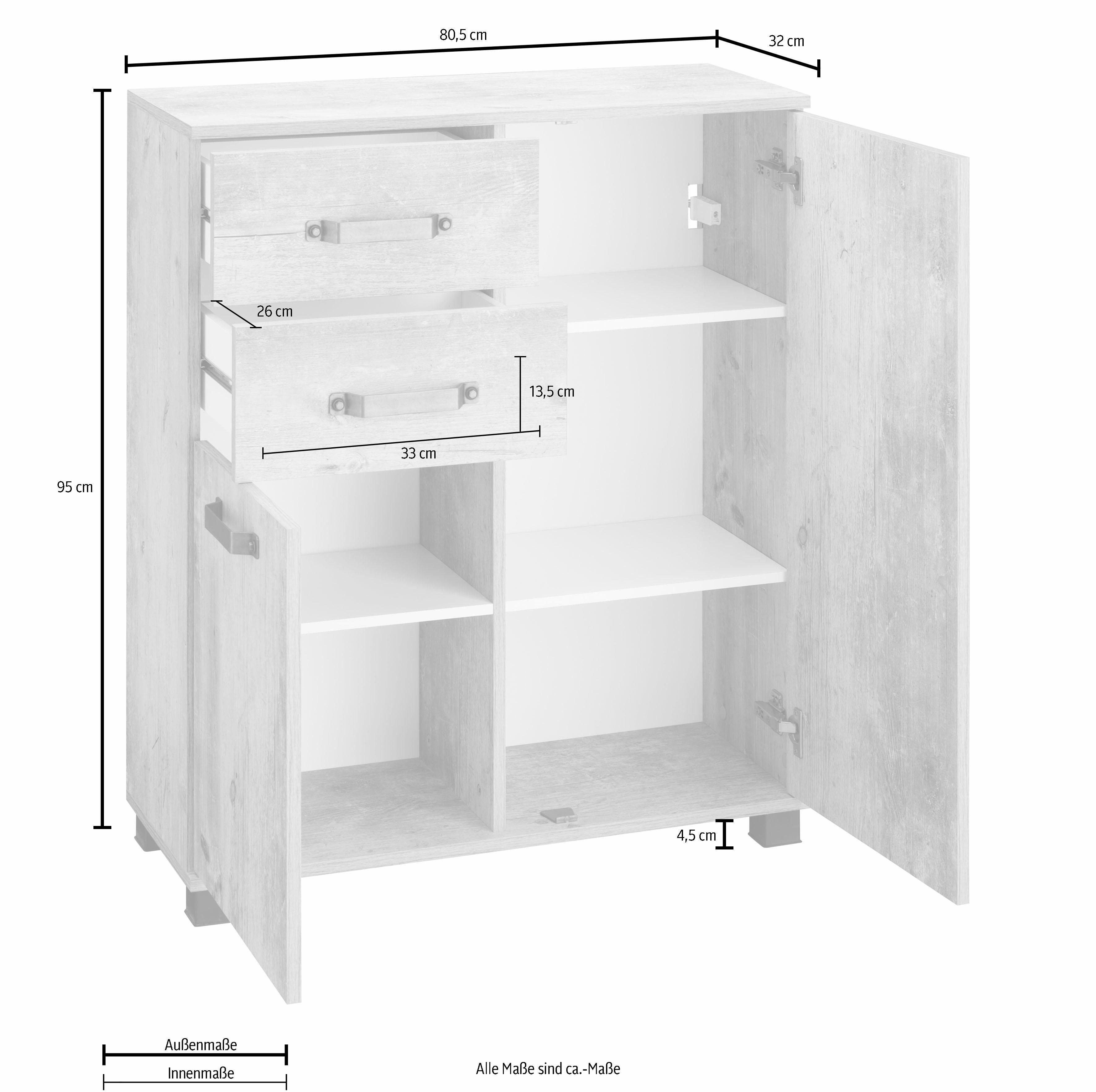 Schildmeyer Badkamerkast Milan Breedte 80,5 cm, met 2 deuren, 2 laden & metalen handgrepen