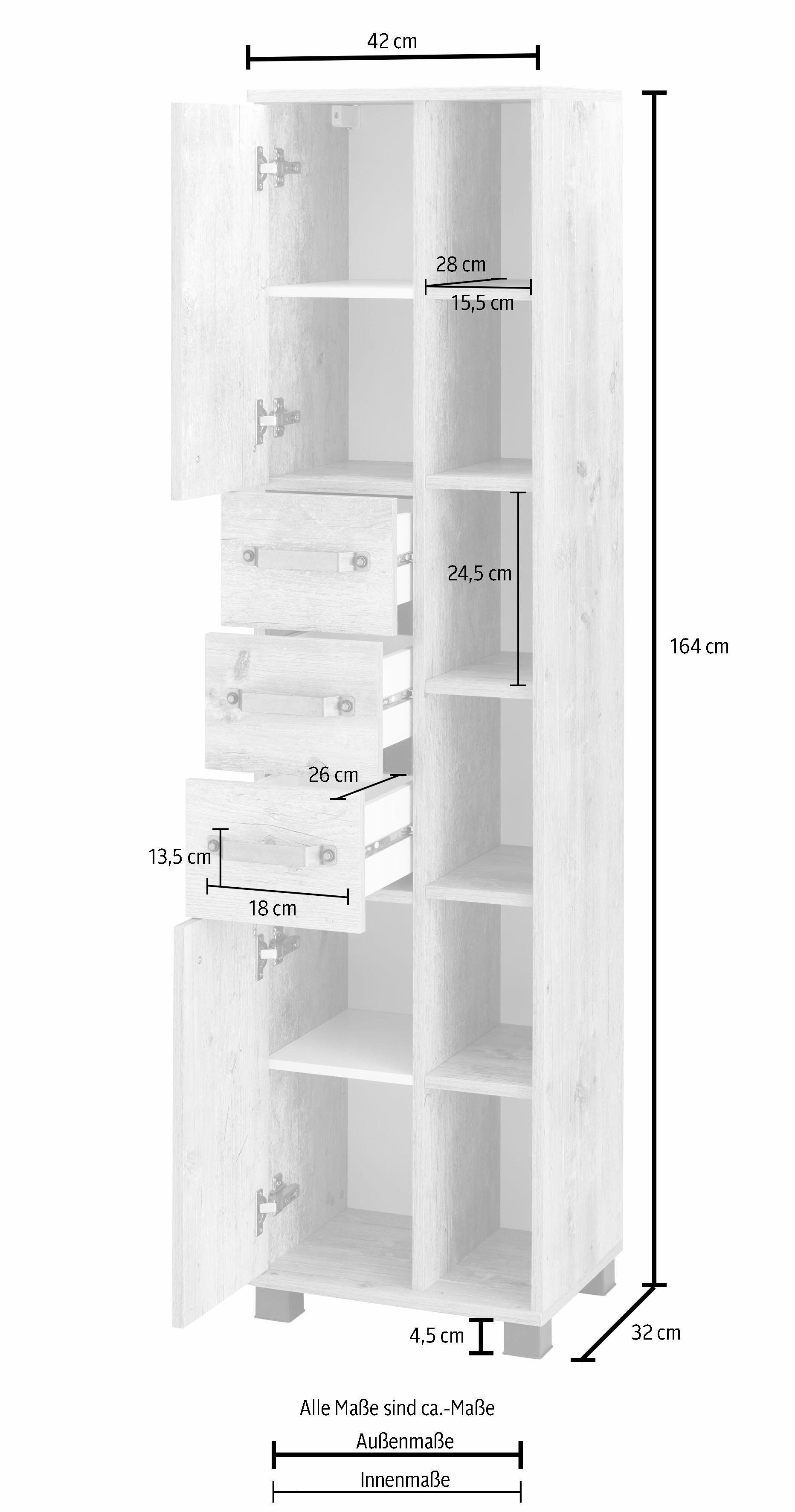 Schildmeyer Hoge kast Milan Breedte 42 cm, met 2 deuren, 3 laden & 6 open vakken