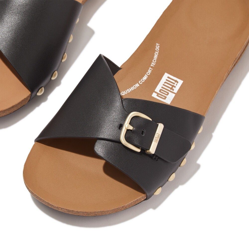 Fitflop Slippers IQUSHION ADJUSTABLE BUCKLE LEATHER SLIDES , zomerschoen, slippers met verstelbare bandage