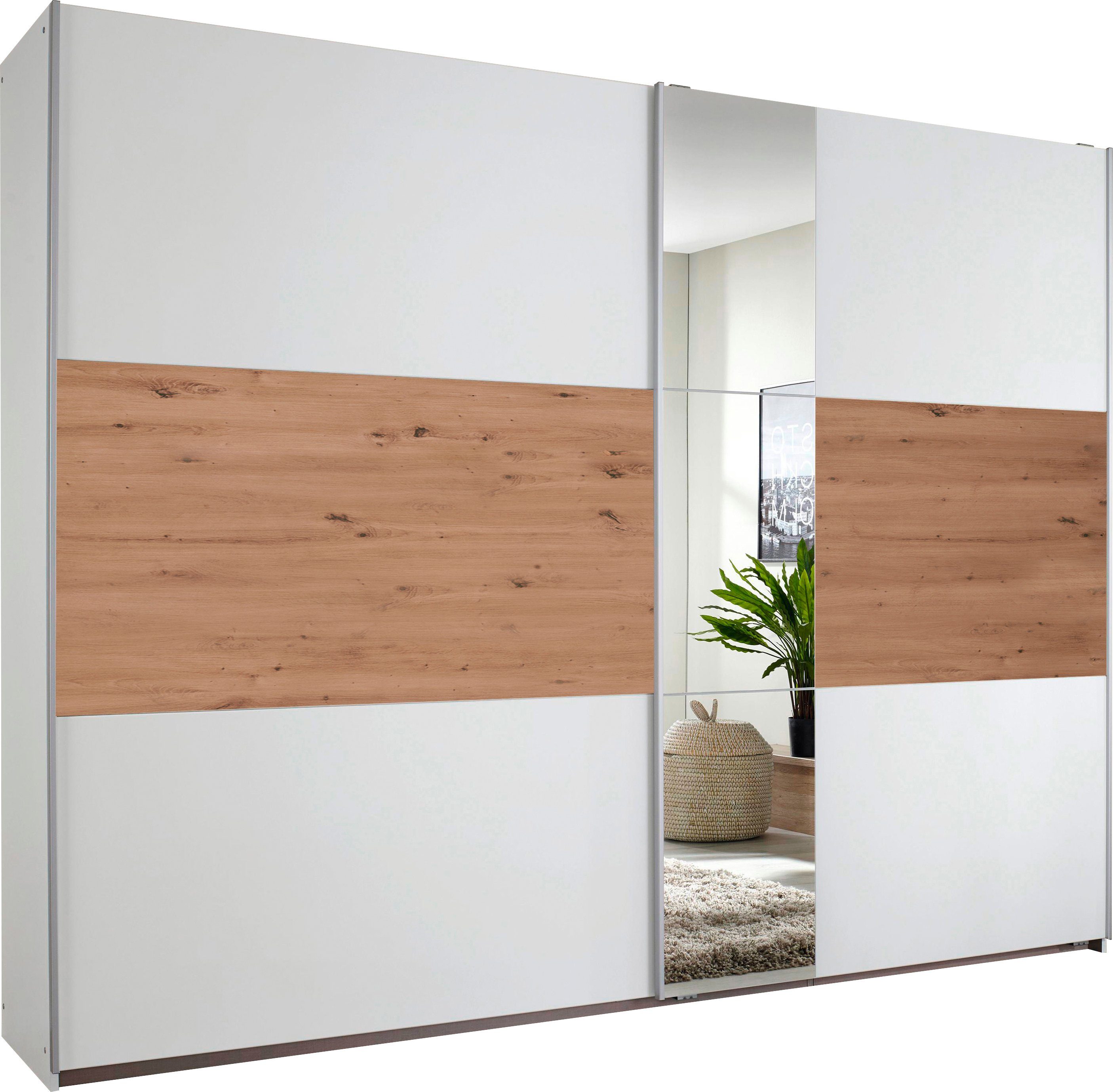 rauch Zweefdeurkast Kledingkast kast garderobe ASTANA met soepel lopende deuren inclusief 2 stoffen dozen en metalen grepen topseller made in germany