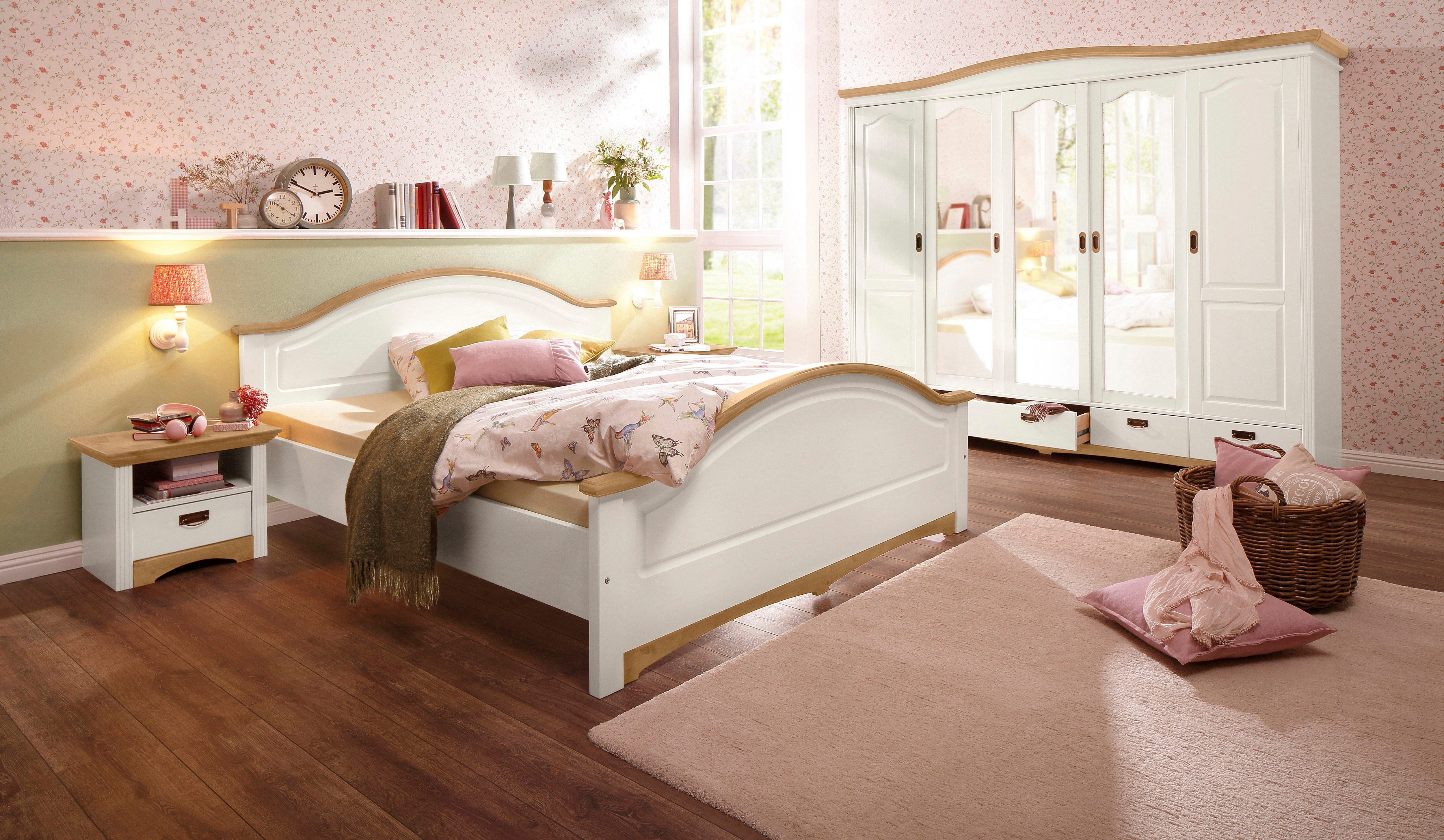 Home affaire Slaapkamerserie "Konrad", complete slaapkamerset met grote kast met 5-deurs kledingkast, bed 180x200 cm en 2 nachtkastjes (set, 4-delig)