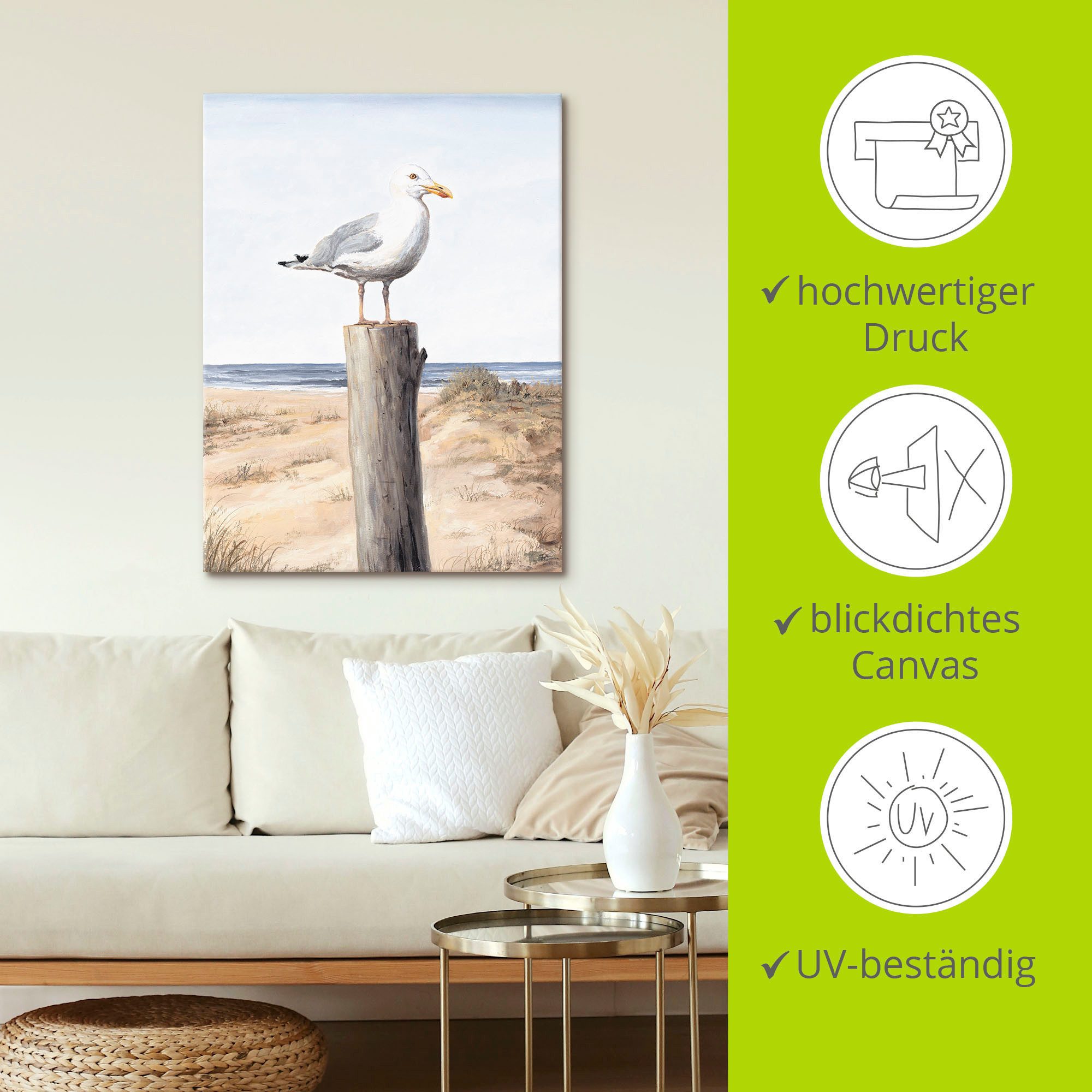 Artland Artprint Meeuw als artprint van aluminium, artprint voor buiten, artprint op linnen, poster, muursticker