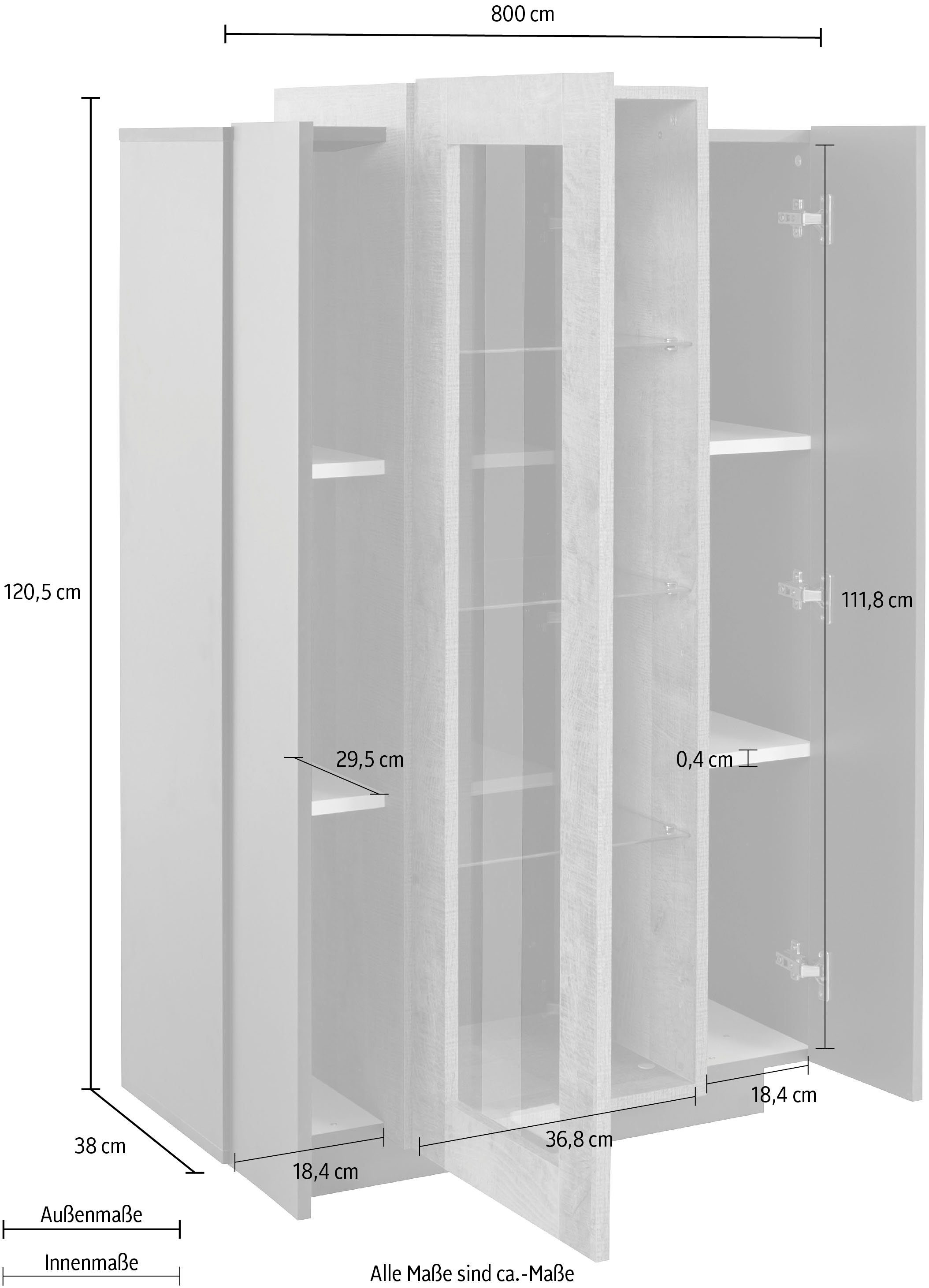 INOSIGN Vitrinekast Coro, vitrinekast, glazen vitrinekast, vitrinekast, opbergruimte vitrinekast