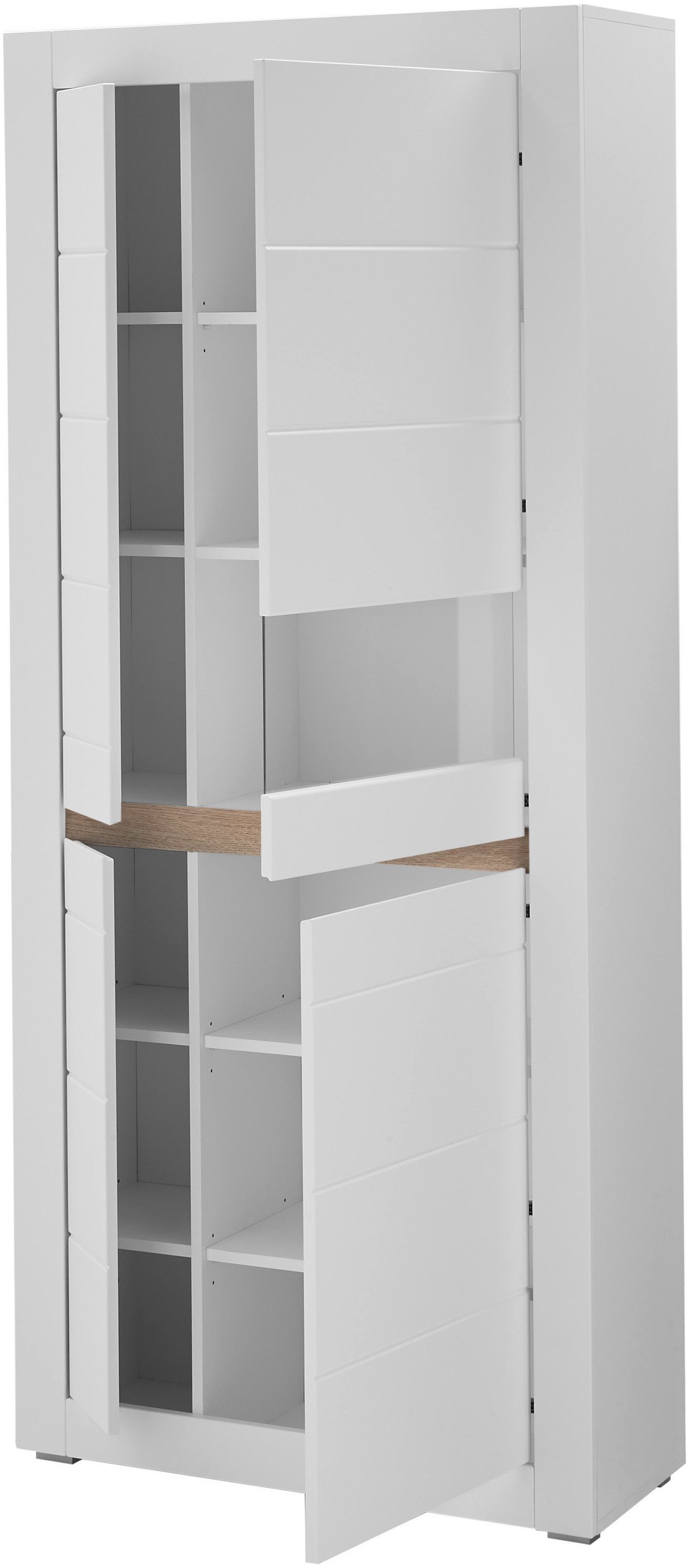 INOSIGN Vitrinekast Chester, Hoge kast met opbergruimte, Glazen vitrine, Dressoir, Mat Wit (1 stuk)