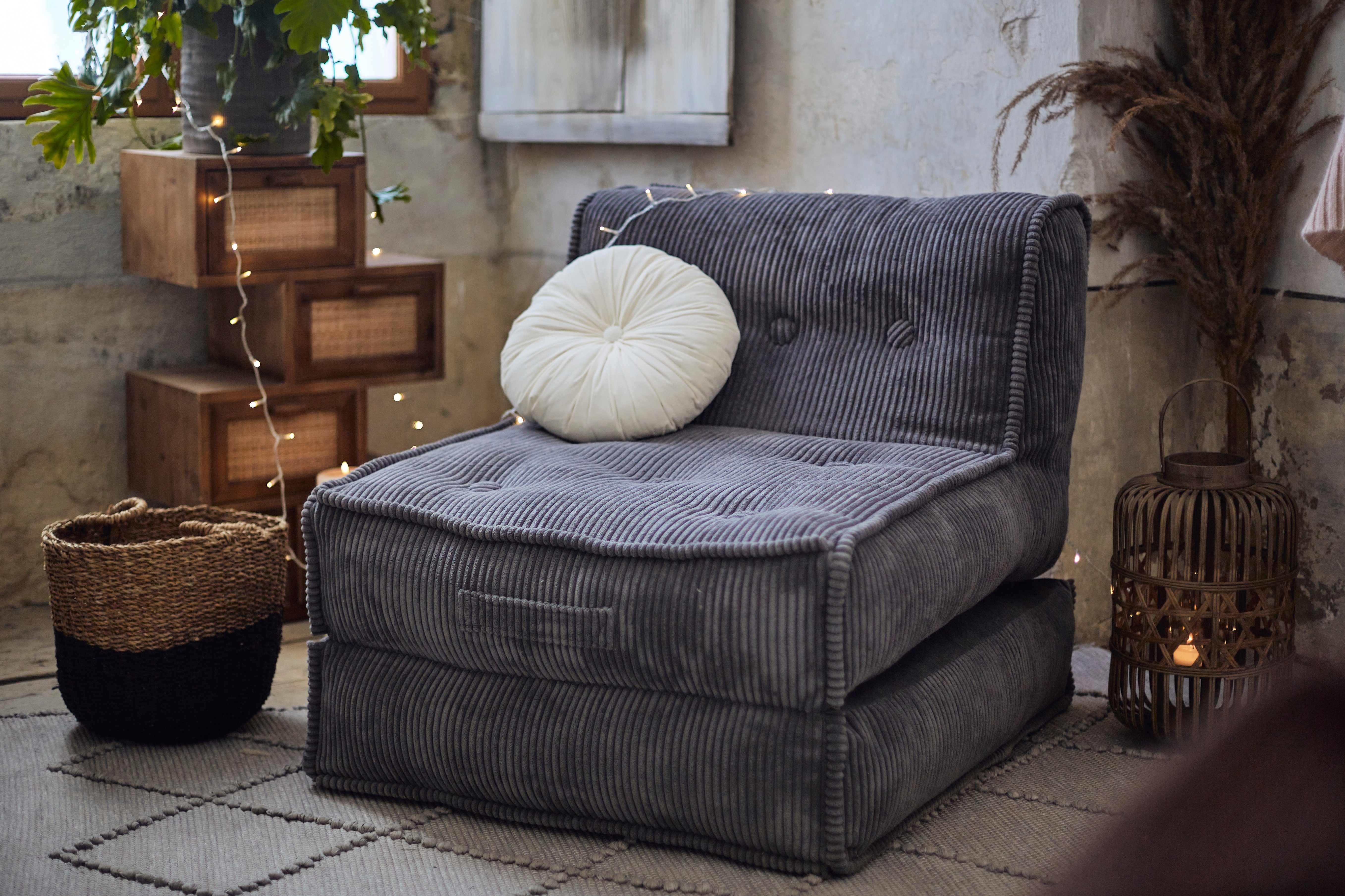 INOSIGN Fauteuil Pia Loungestoel van corduroy, in 2 maten, poef-functie.