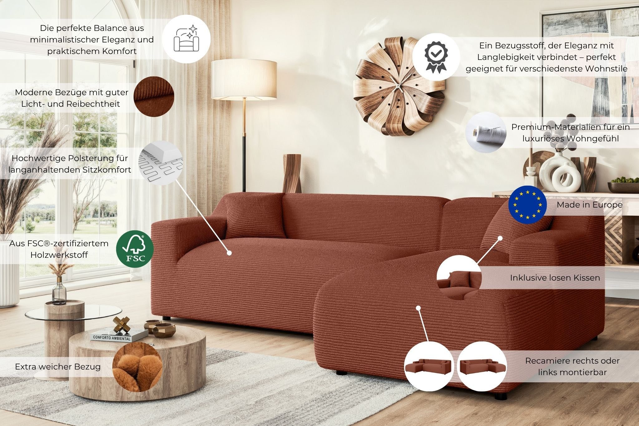 Home affaire Hoekbank LILLIANA Designsofa, L-Form mit Recamiere rechts/links bestellbar L-model