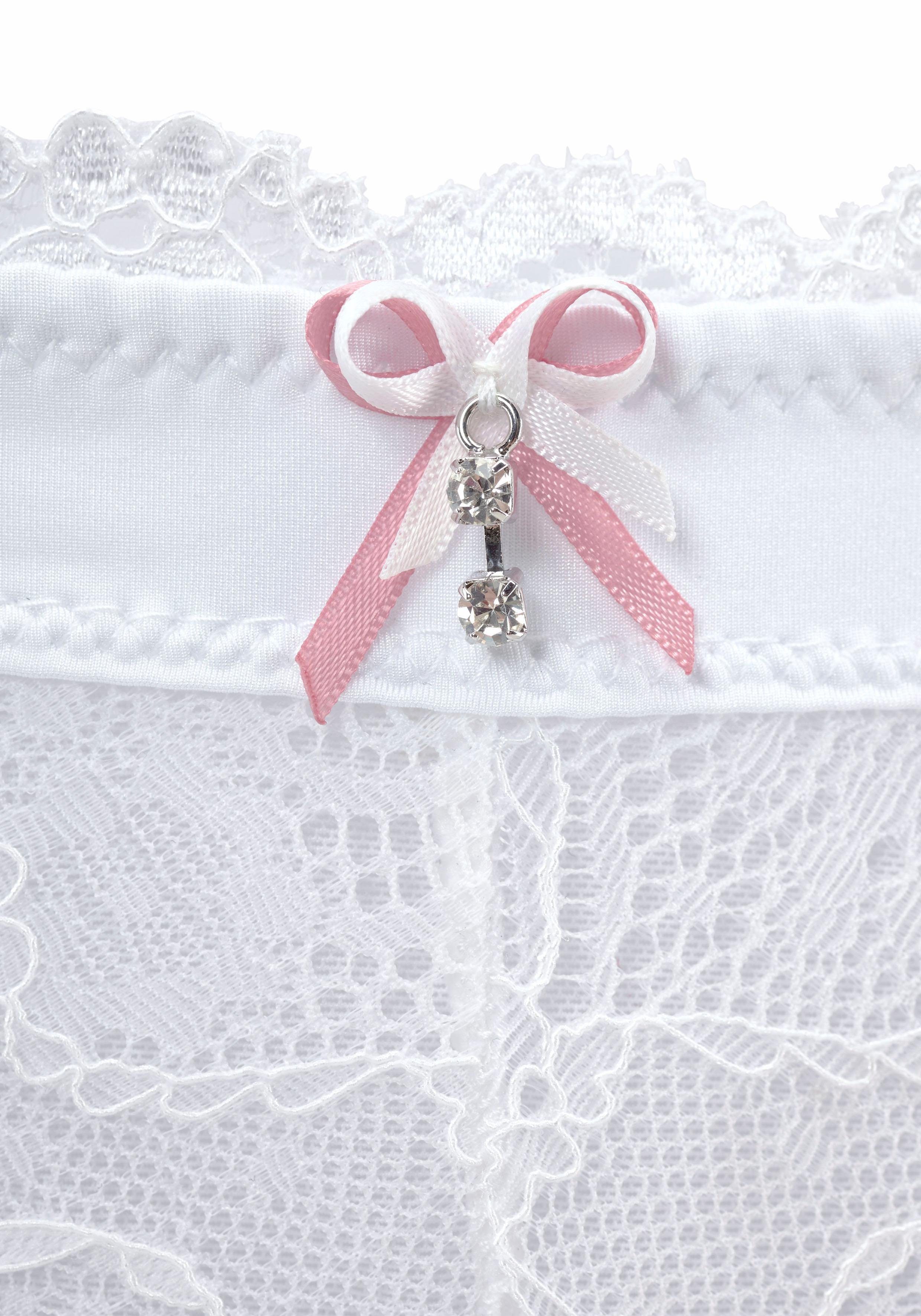 Lascana String Premium Dessous van delicate kant met fijne decoratieve strik en accessoire
