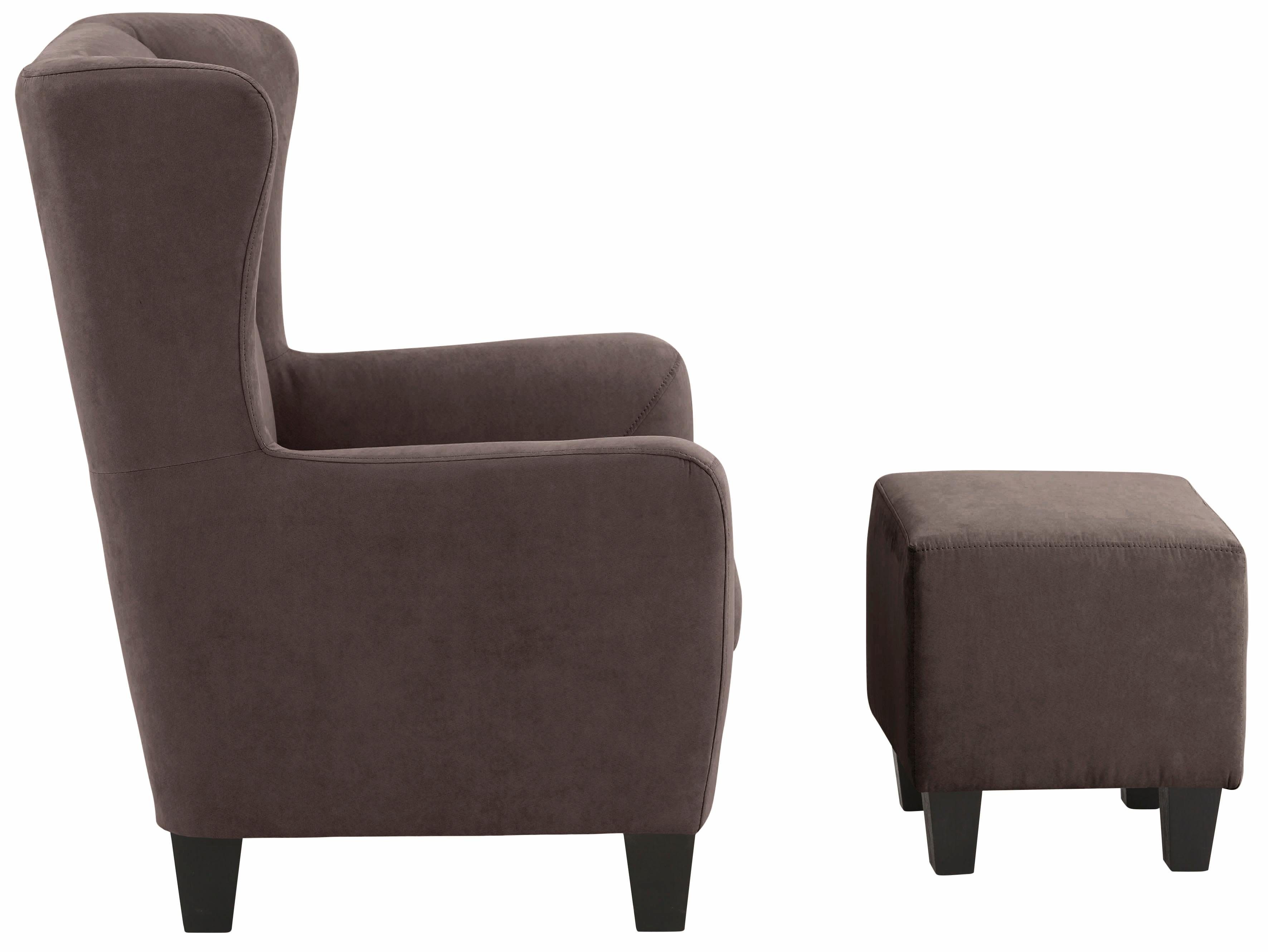 Home affaire Oorfauteuil Chilly, stoel met poef en verenvering, in cord en microvezel bekleding, onze permanente lage prijs (set, 2 stuks)