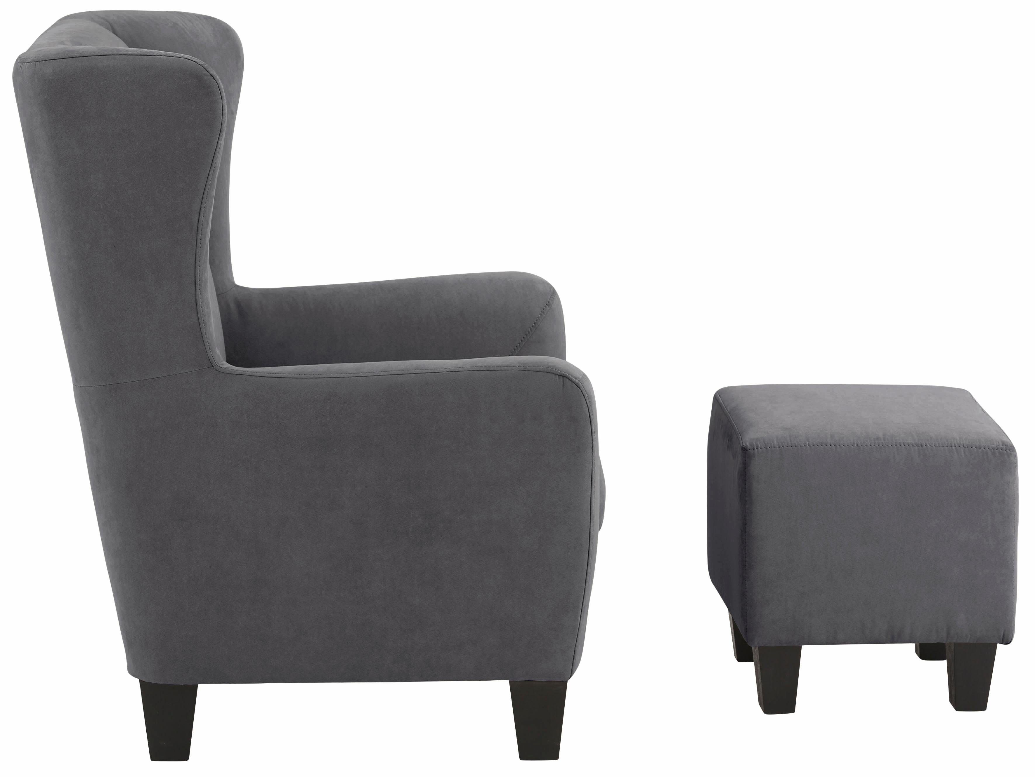 Home affaire Oorfauteuil Chilly, stoel met poef en verenvering, in cord en microvezel bekleding, onze permanente lage prijs (set, 2 stuks)