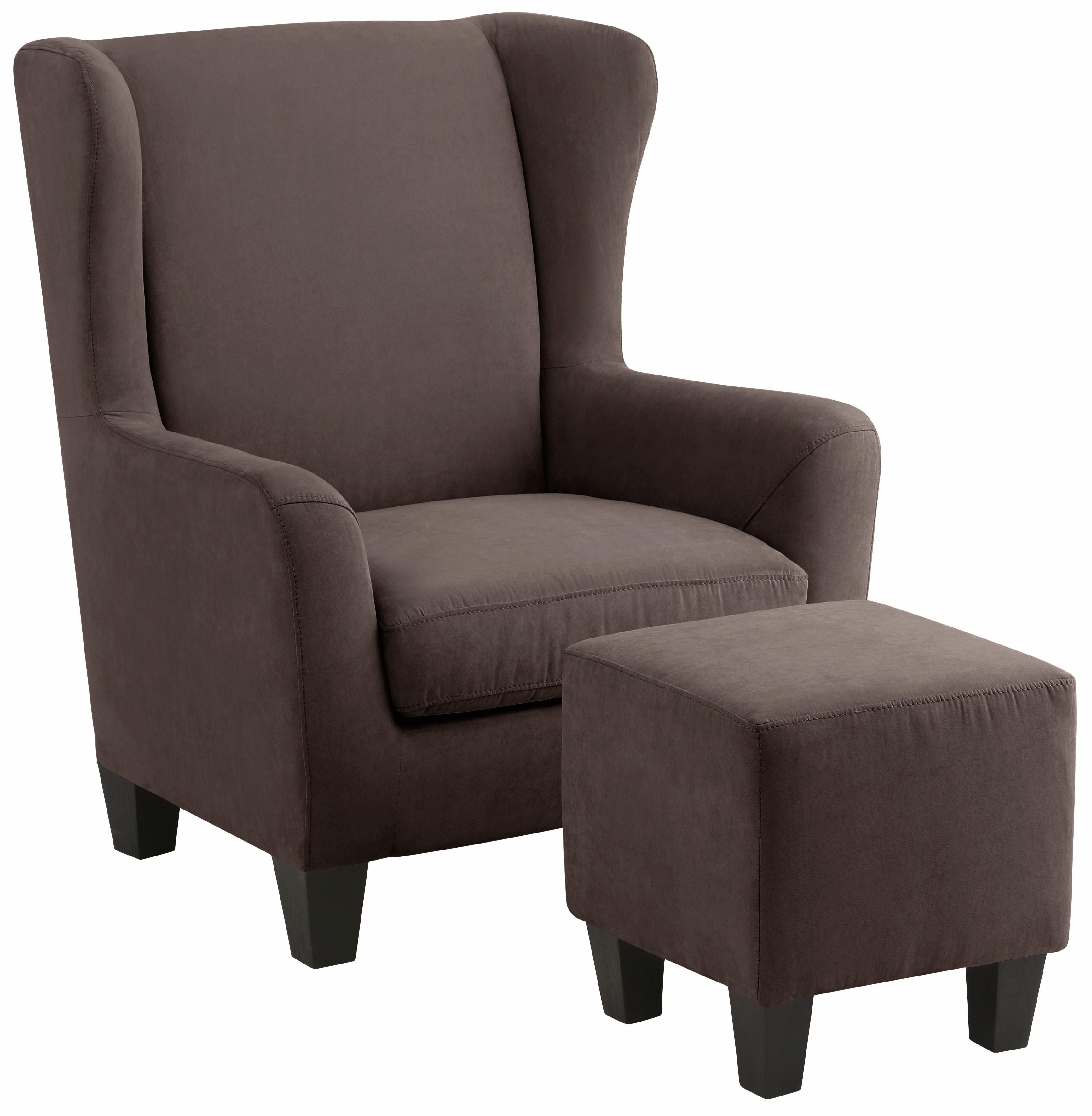 Home affaire Oorfauteuil Chilly, stoel met poef en verenvering, in cord en microvezel bekleding, onze permanente lage prijs (set, 2 stuks)
