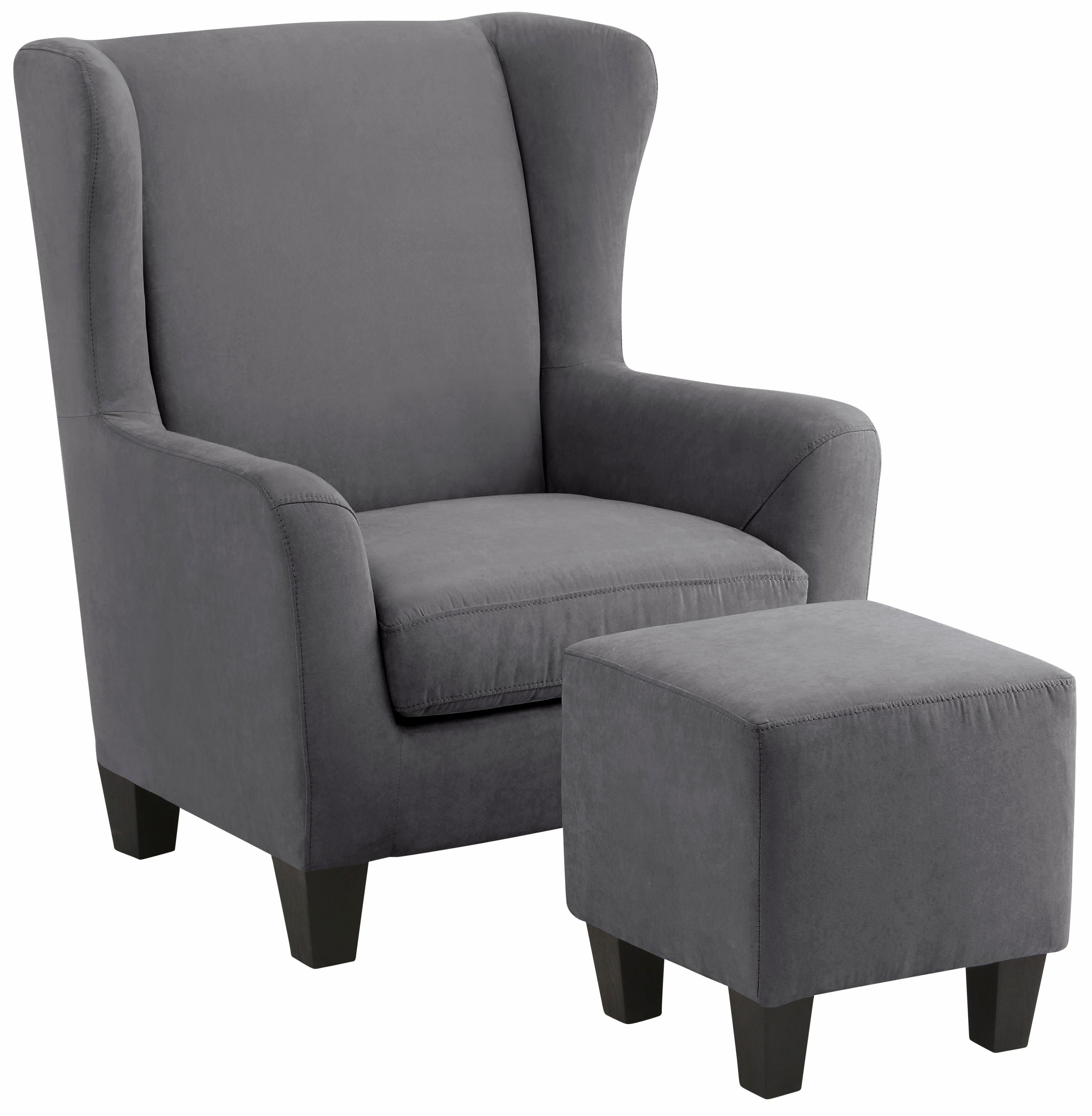 Home affaire Oorfauteuil Chilly, stoel met poef en verenvering, in cord en microvezel bekleding, onze permanente lage prijs (set, 2 stuks)