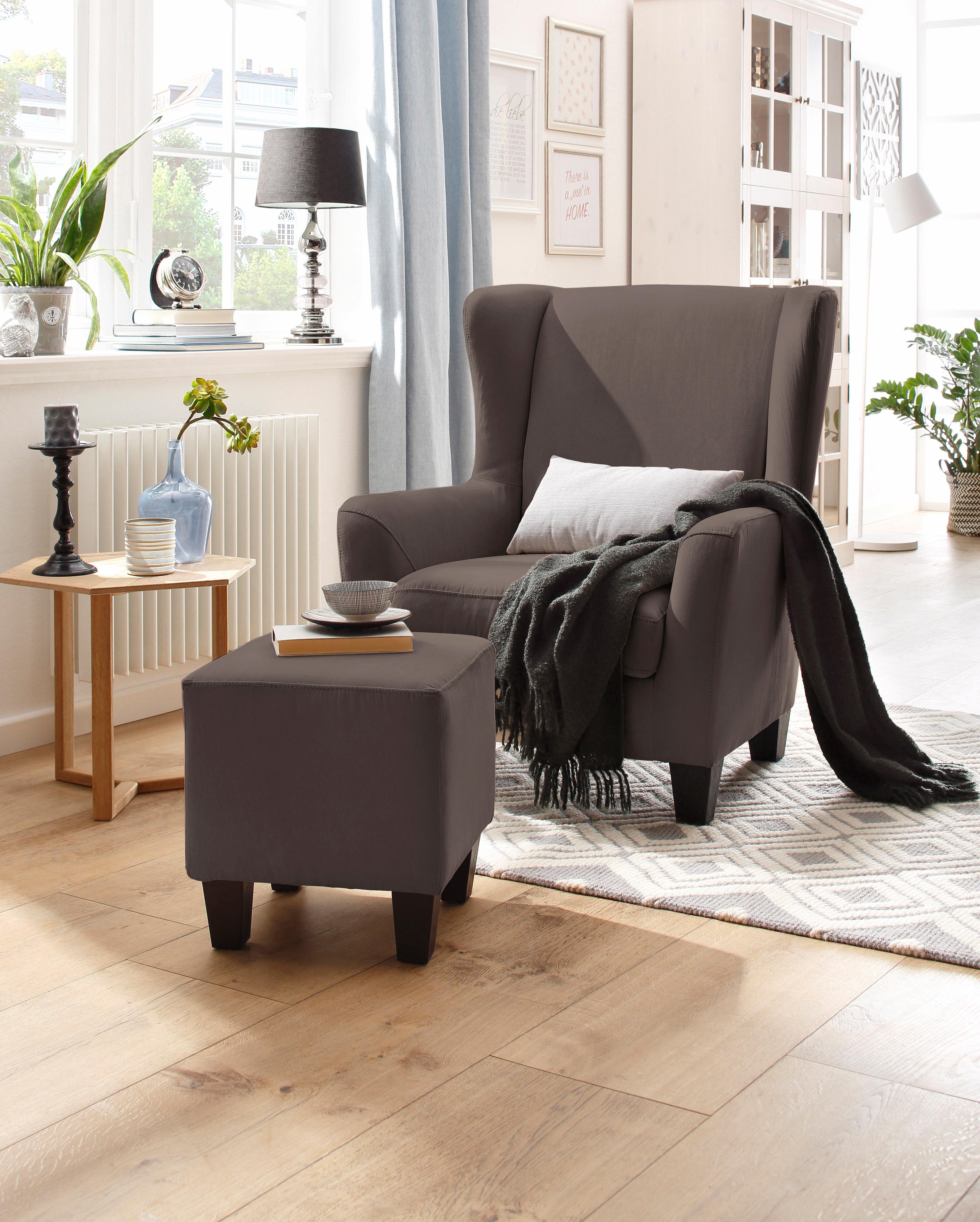 Home affaire Oorfauteuil Chilly, stoel met poef en verenvering, in cord en microvezel bekleding, onze permanente lage prijs (set, 2 stuks)