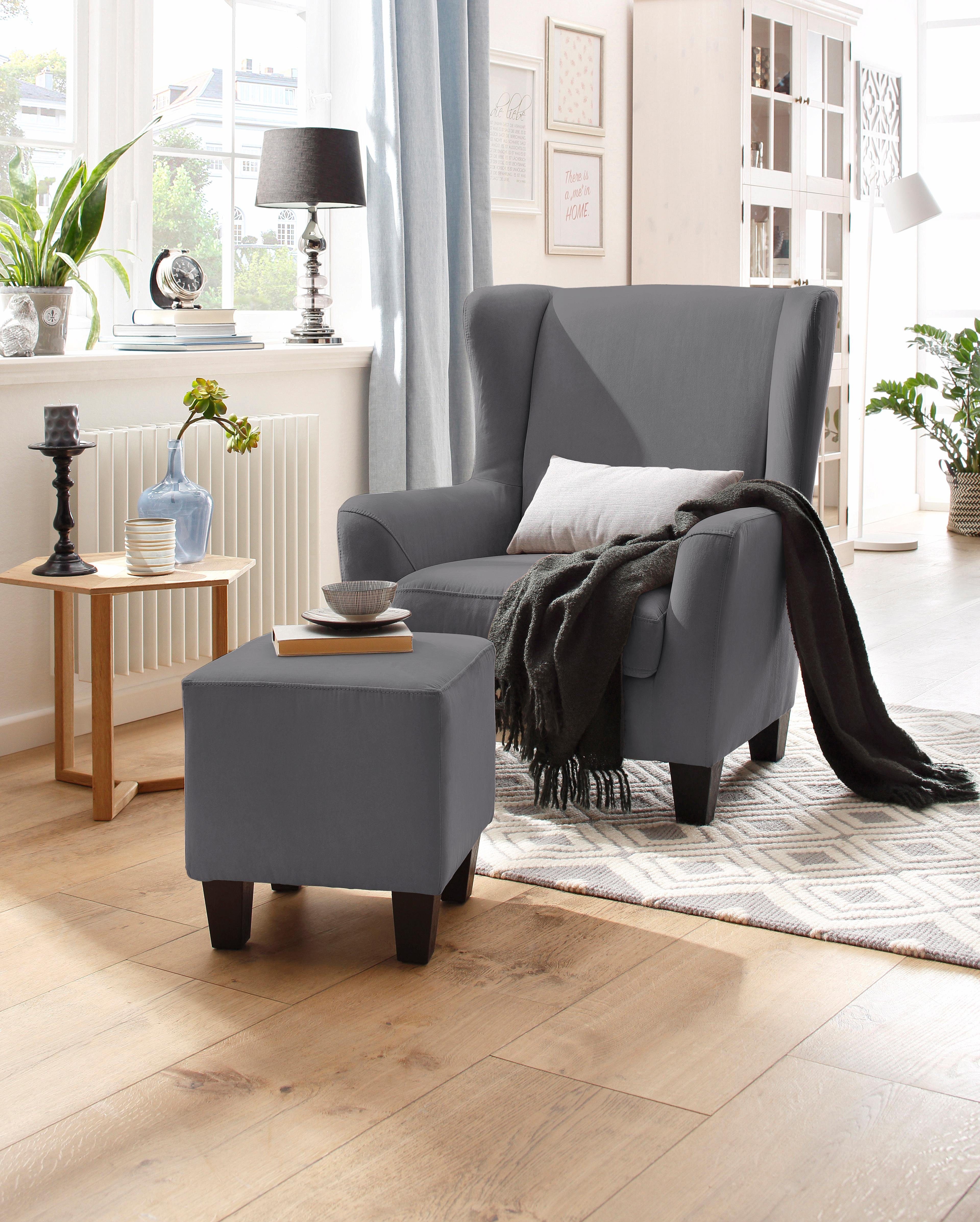 Home affaire Oorfauteuil Chilly, stoel met poef en verenvering, in cord en microvezel bekleding, onze permanente lage prijs (set, 2 stuks)