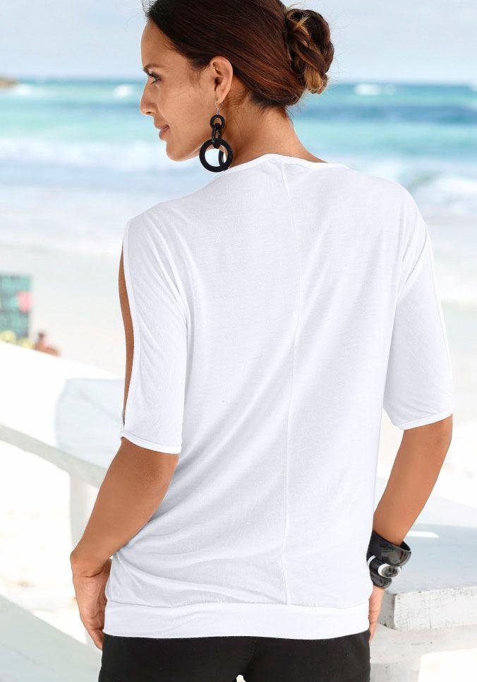 Lascana Strandshirt met splitten aan de mouwen, shirt met korte mouwen, off-the-shoulder