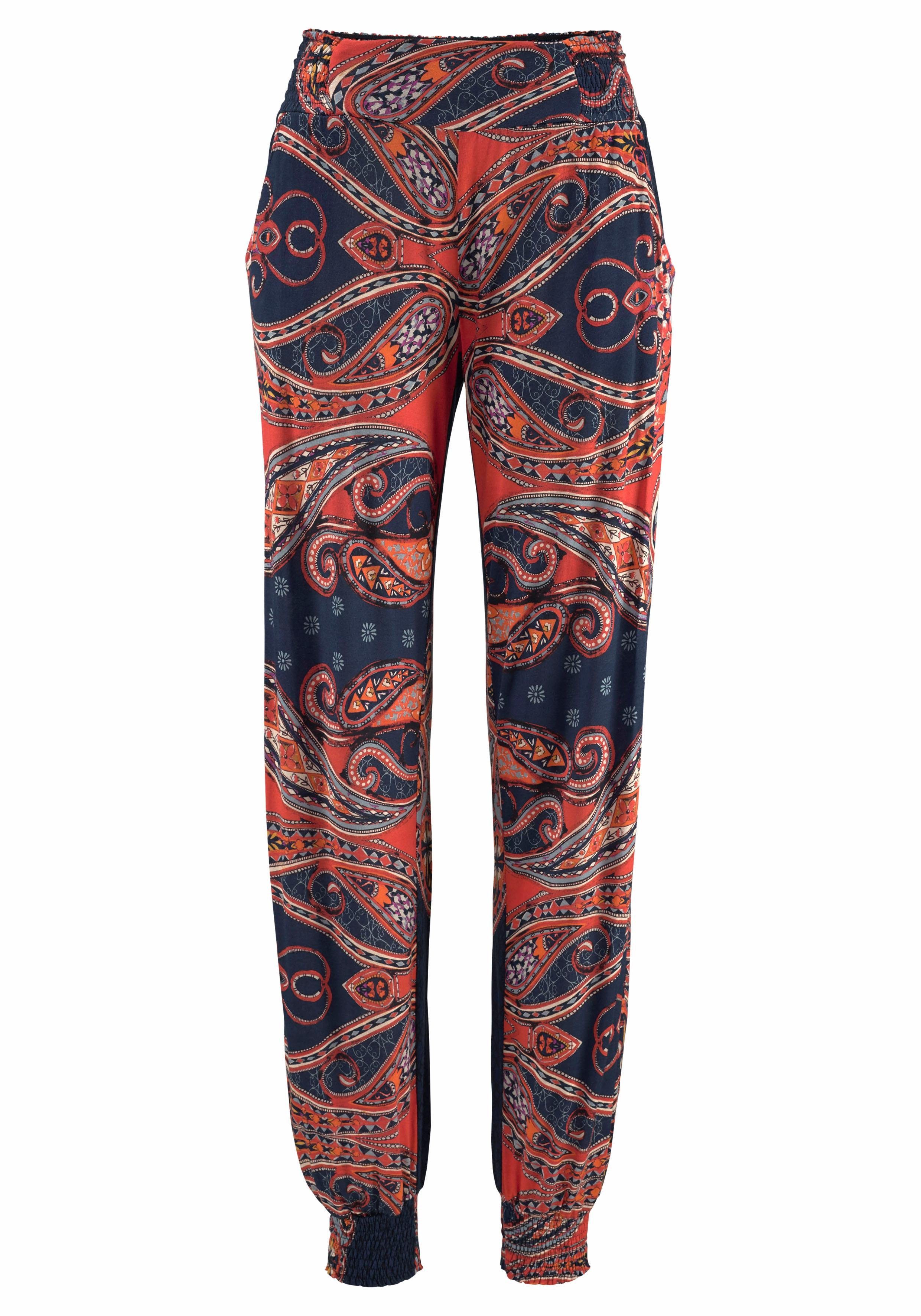 Lascana Strandbroek met paisley print en zakken, lichtgewicht jersey broek, elastisch
