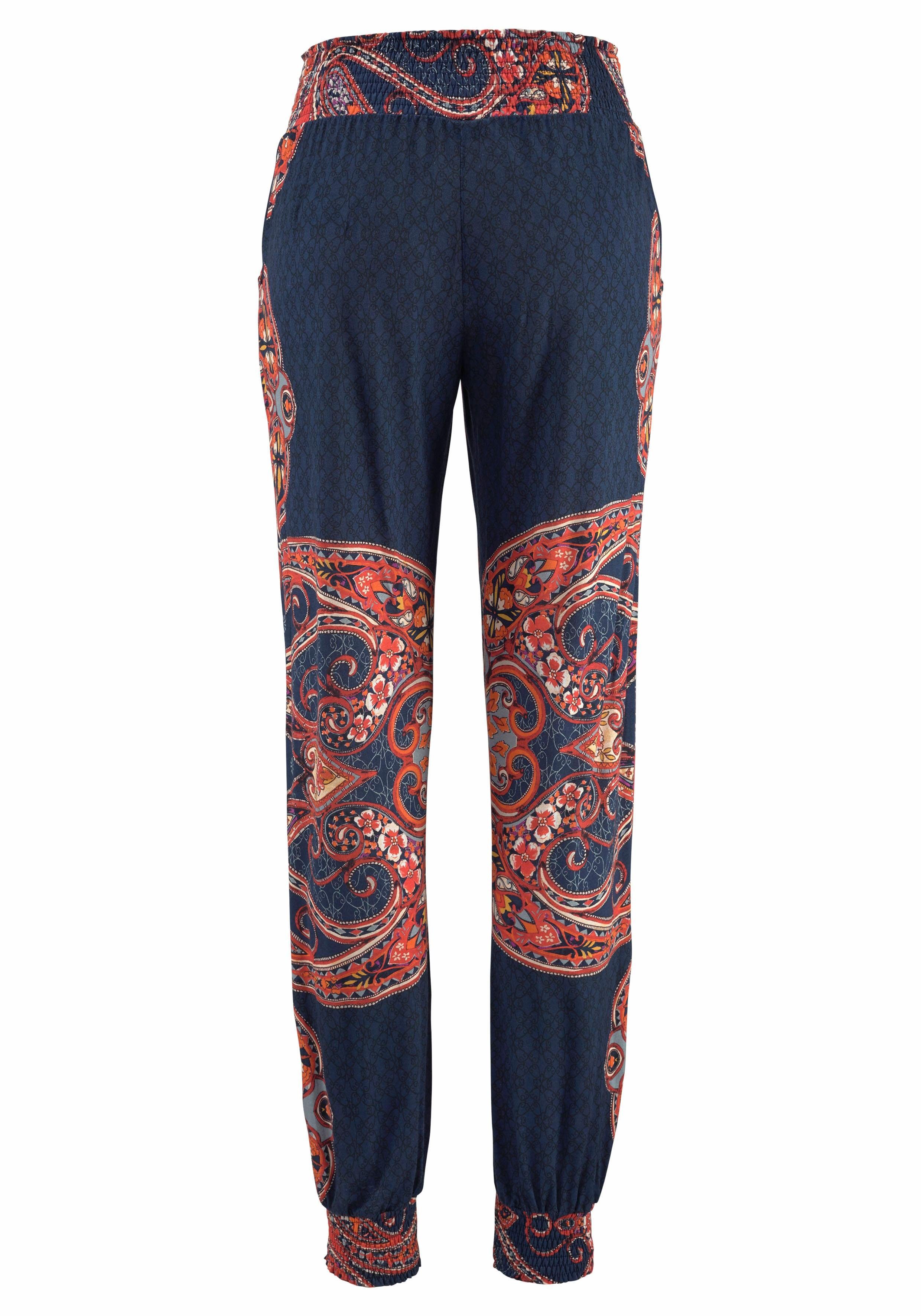 Lascana Strandbroek met paisley print en zakken, lichtgewicht jersey broek, elastisch