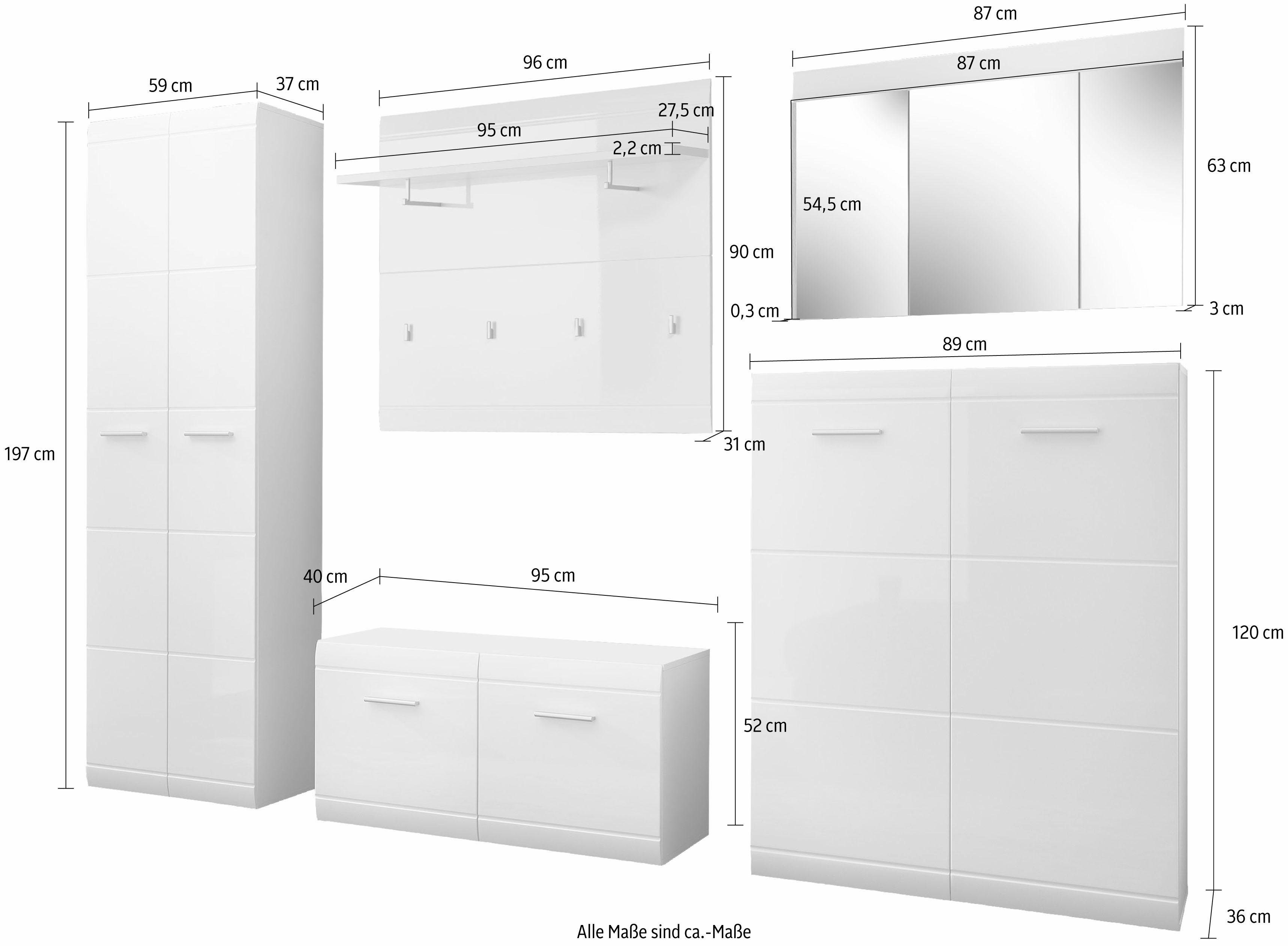 GERMANIA Halmeubelset Adana Kleur wit met hoogglans fronten (set, 5-delig)