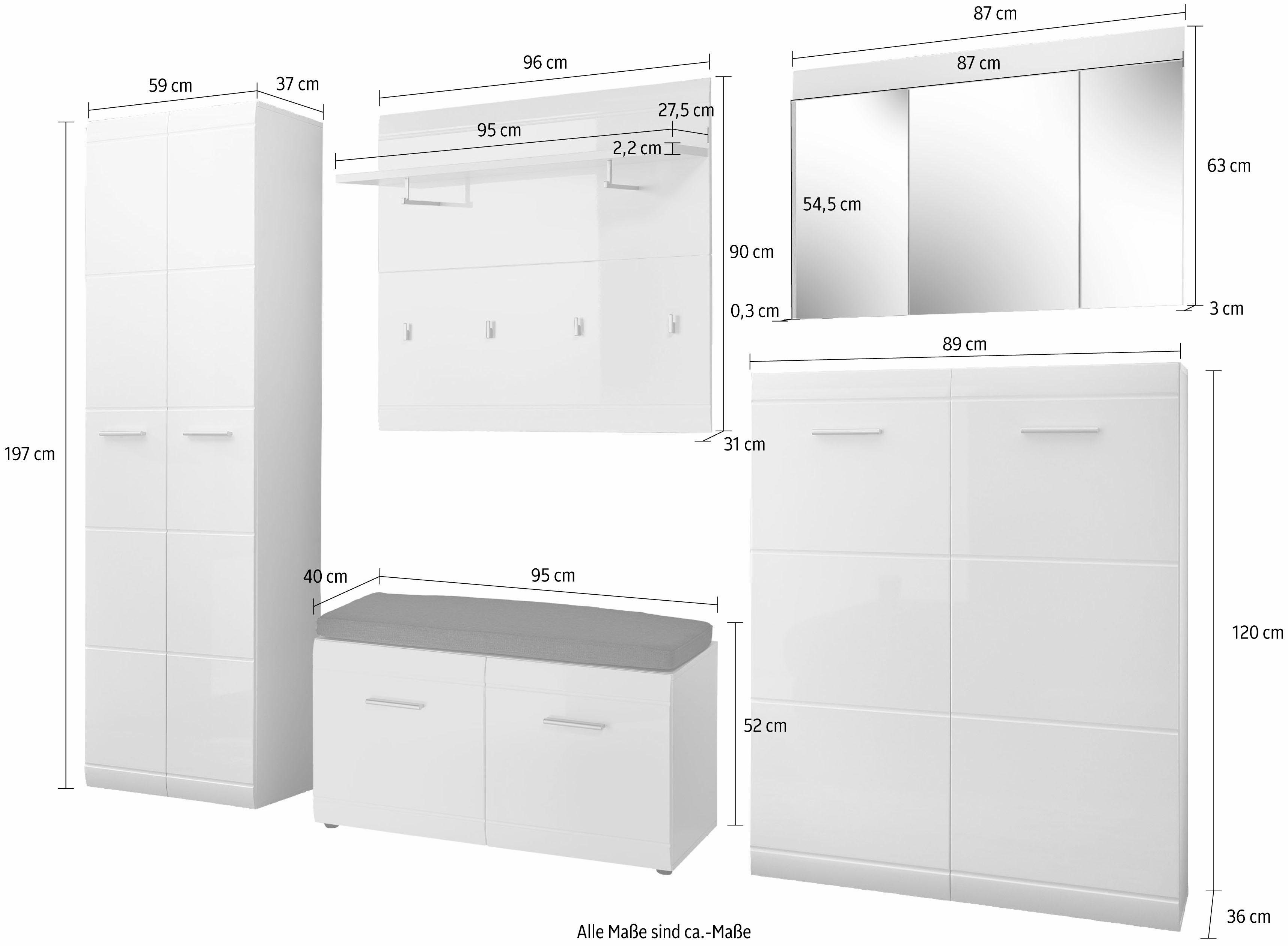 GERMANIA Halmeubelset Adana Kleur wit met hoogglans fronten (set, 6-delig)