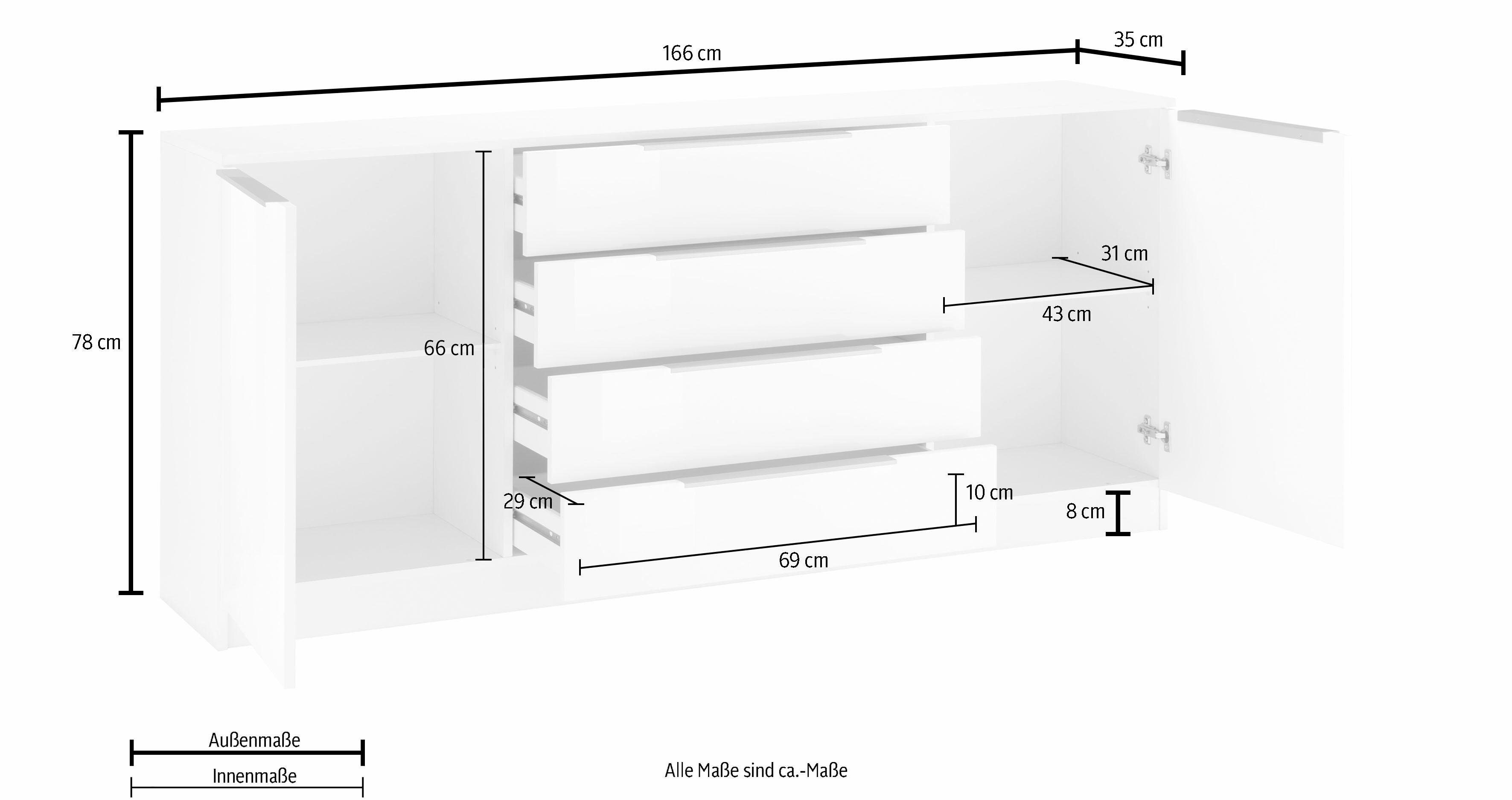 borchardt Möbel Kast Oliva Breedte 166 cm, met 4 lades