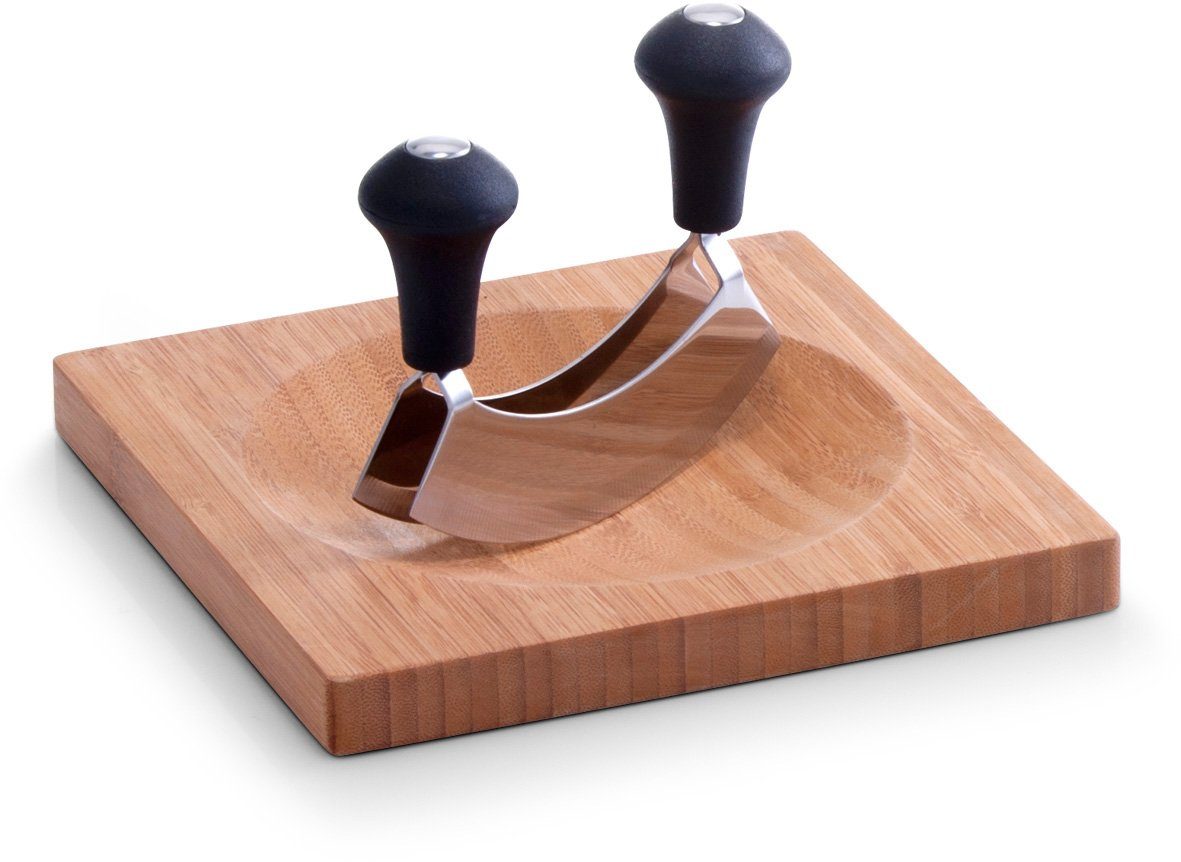 Zeller Present Kruidensnijplank Bamboo RVS wiegemes inclusief (set, 2 stuks) snijplanken bruin