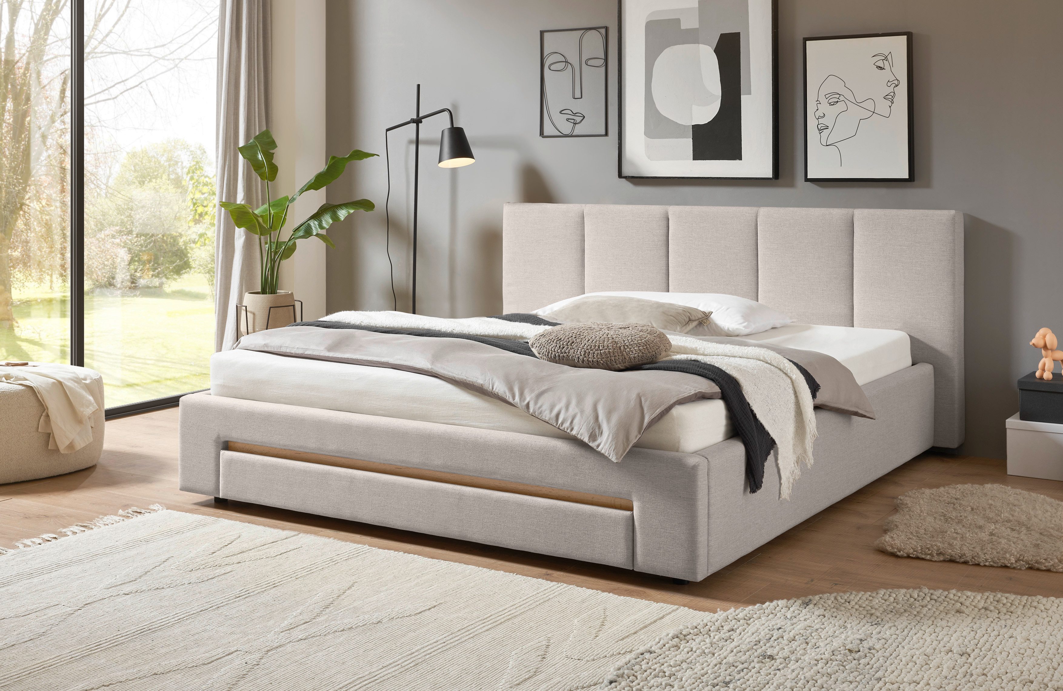 INOSIGN Gestoffeerd bed CiTY/GiRON, bedframe met bedlade, gestoffeerd opbergbed met hondenbed of opberglade, bekleding van corduroy of linnenlook