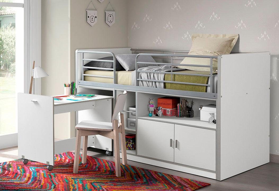 Vipack Hoogslaper Bonn met kast en bureau op wieltjes hoogslapers wit